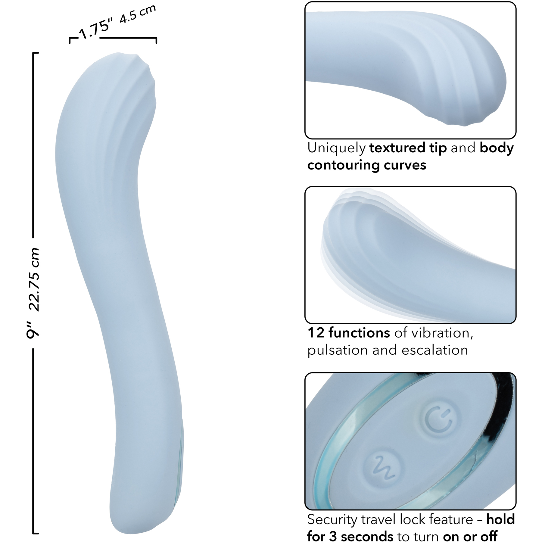 Azure Collection Contoured G Rechargeable Waterproof Silicone G-Spot Vibrator - Measurements