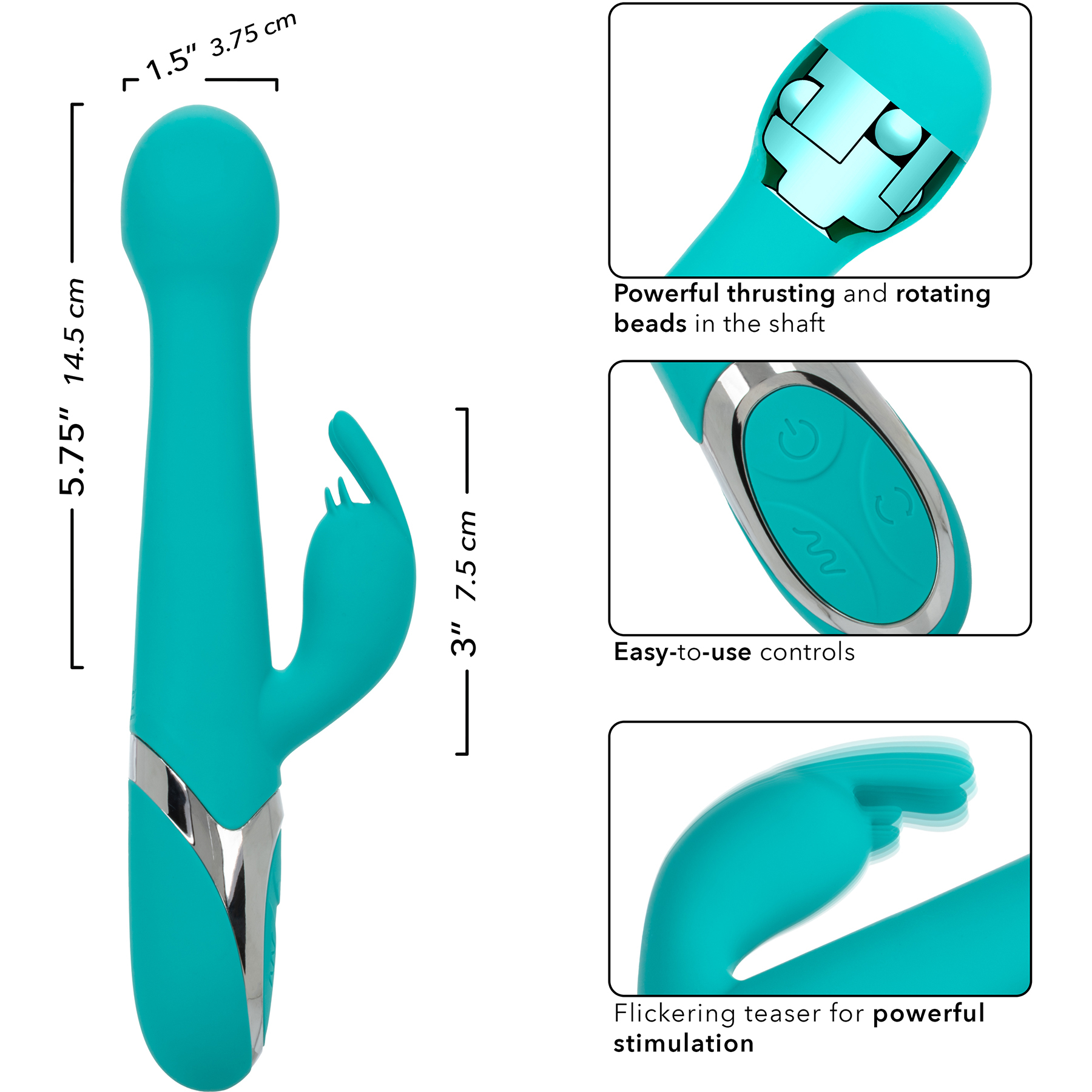 Enchanted Oscillate Rechargeable Thrusting & Rotating Beads Dual Stimulation Vibrator - Measurements