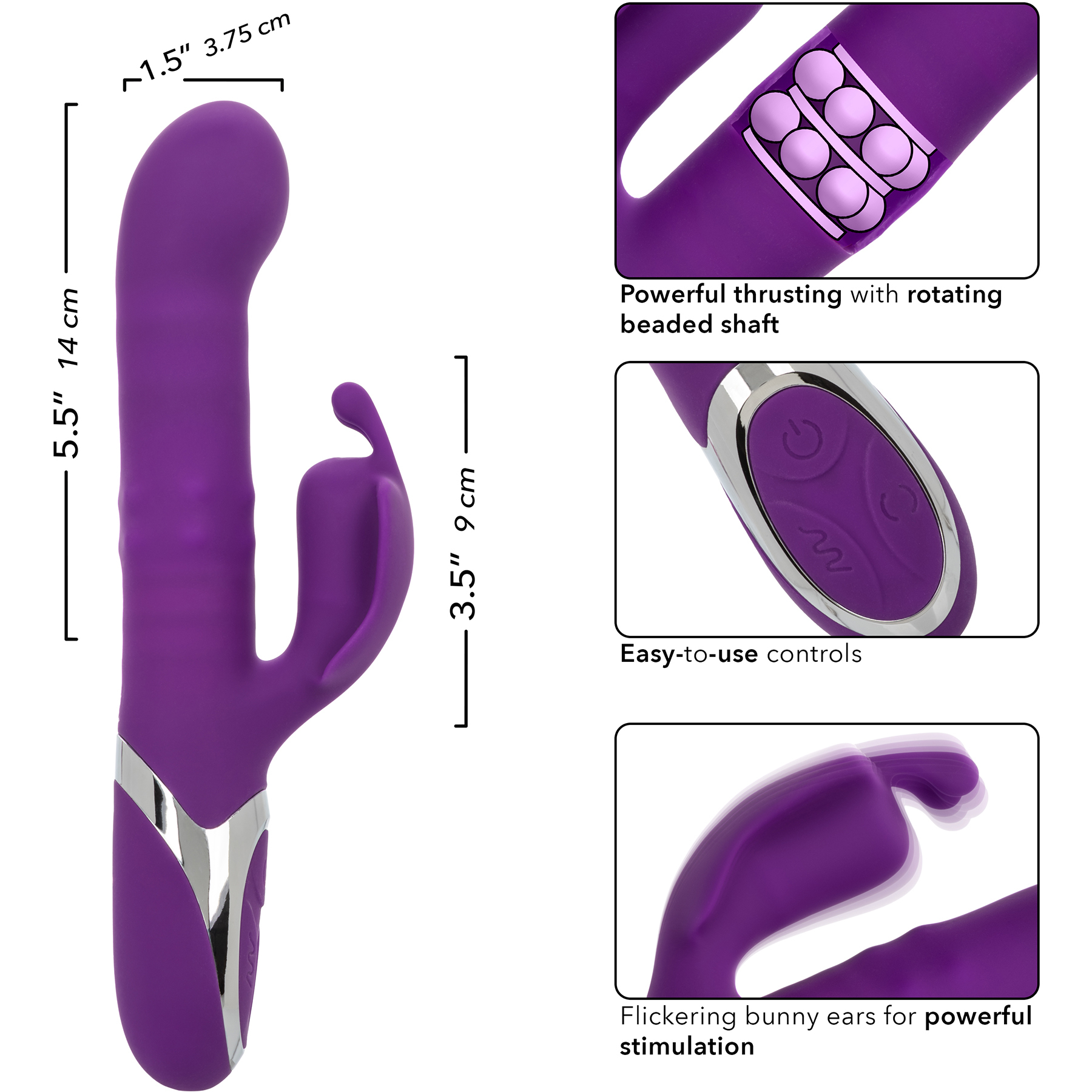 Enchanted Flutter Rechargeable Thrusting & Rotating Beads Dual Stimulation Vibrator - Measurements