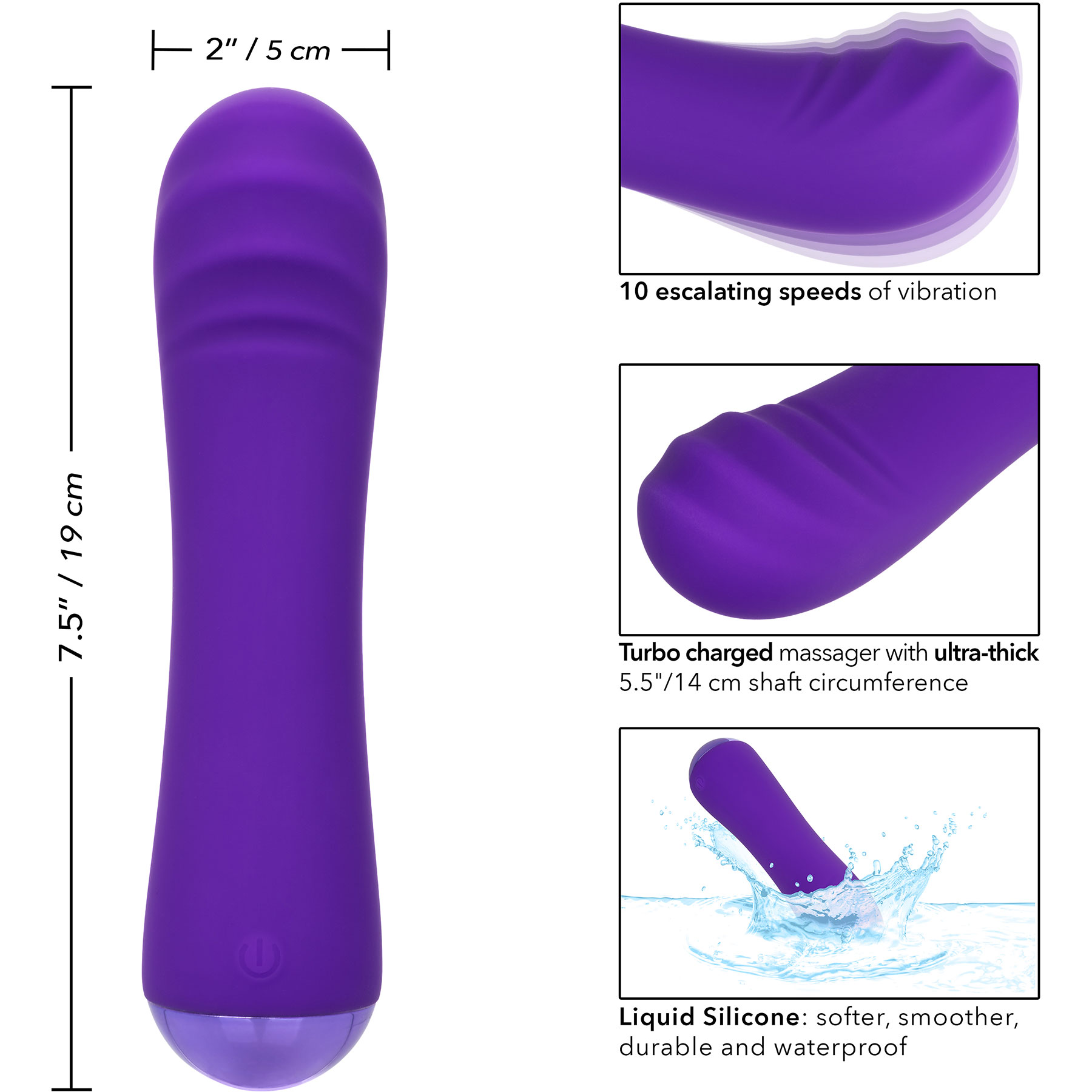 Thicc Buddy Rechargeable Waterproof Silicone G-Spot Vibrator - Measurements