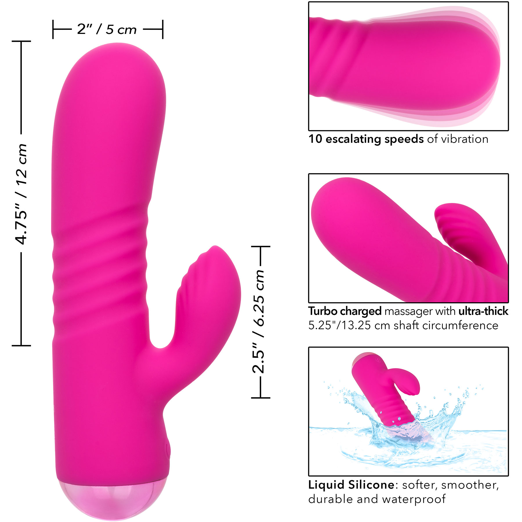 Thicc Chubby Honey Rechargeable Waterproof Silicone Dual Stimulation Vibrator - Measurements