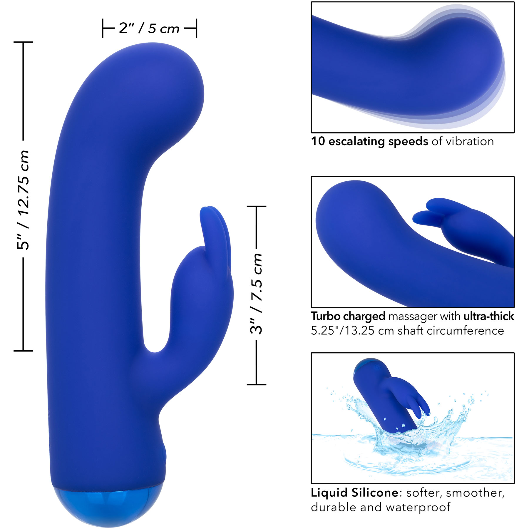 Thicc Chubby Bunny Rechargeable Waterproof Silicone Rabbit Vibrator - Measurements