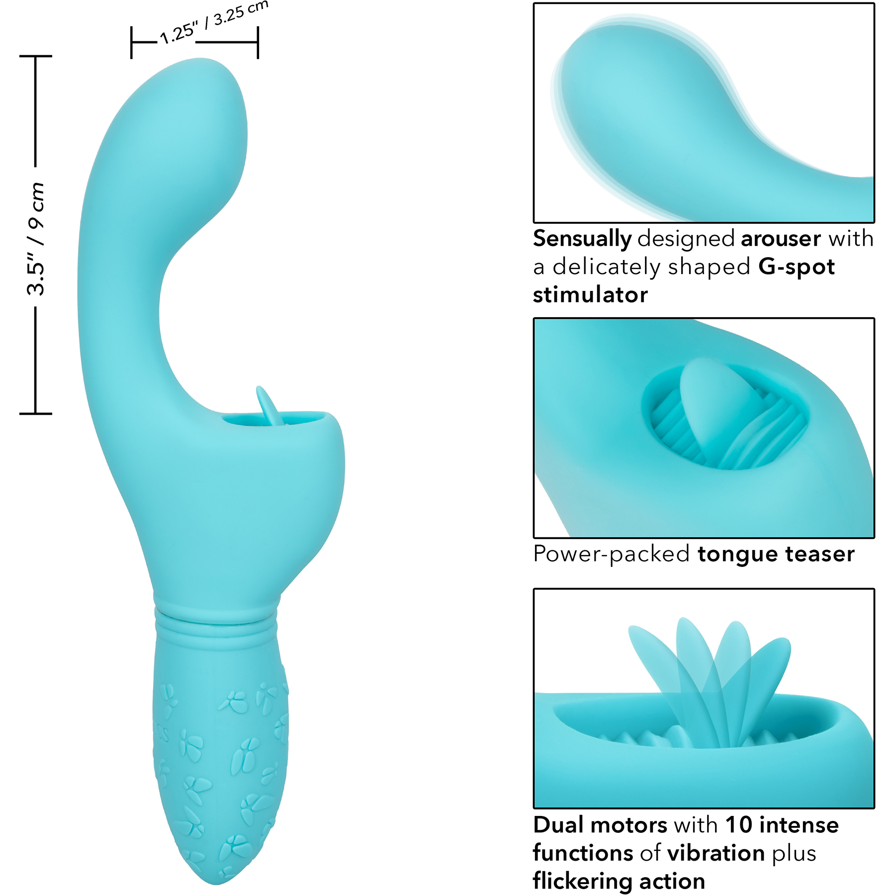 Rechargeable Butterfly Kiss Silicone Flicker Dual Stimulation Vibrator By CalExotics - Measurements