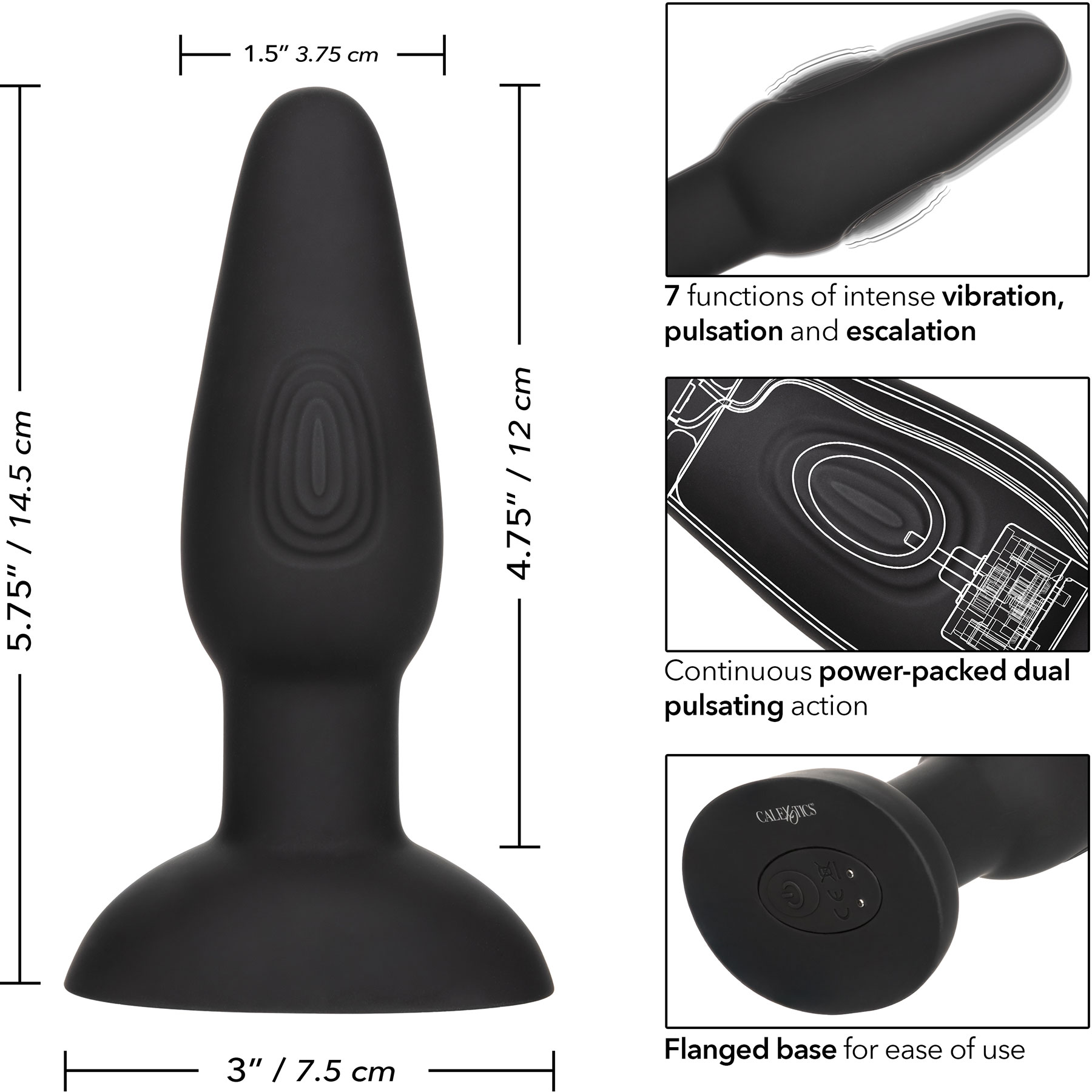 Bionic Dual Pulsating Probe Rechargeable Silicone Anal Stimulator By CalExotics - Measurements