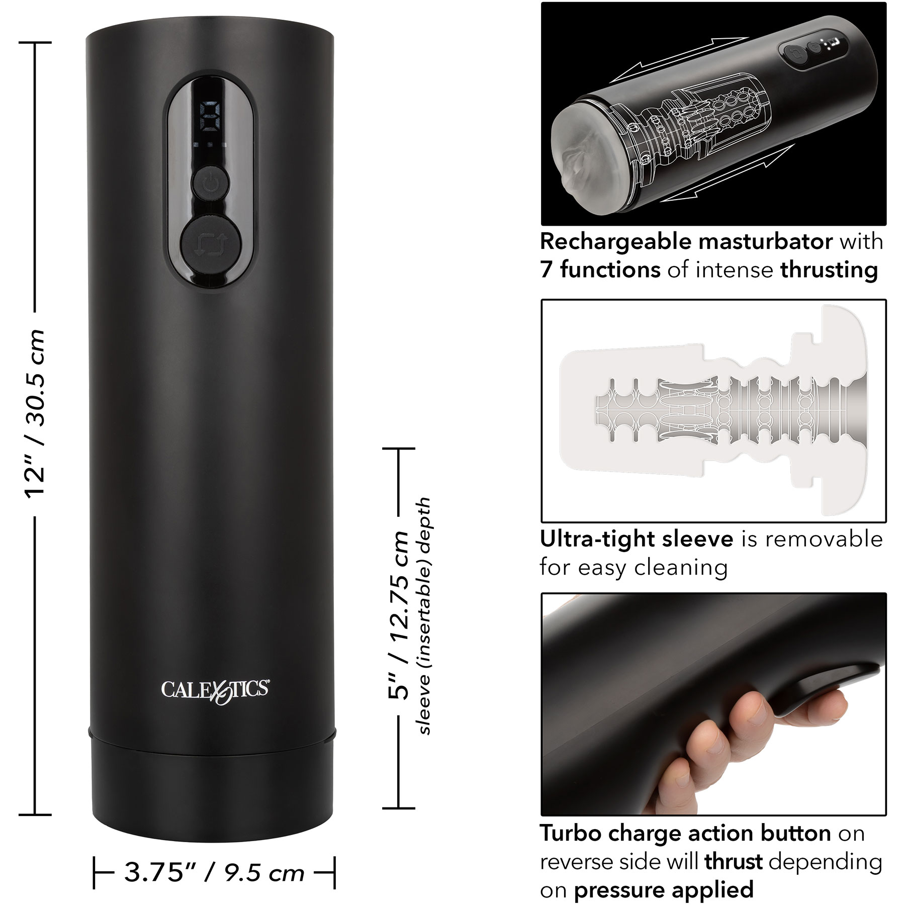 Bionic Thrusting Rechargeable Penis Masturbator By CalExotics - Measurements