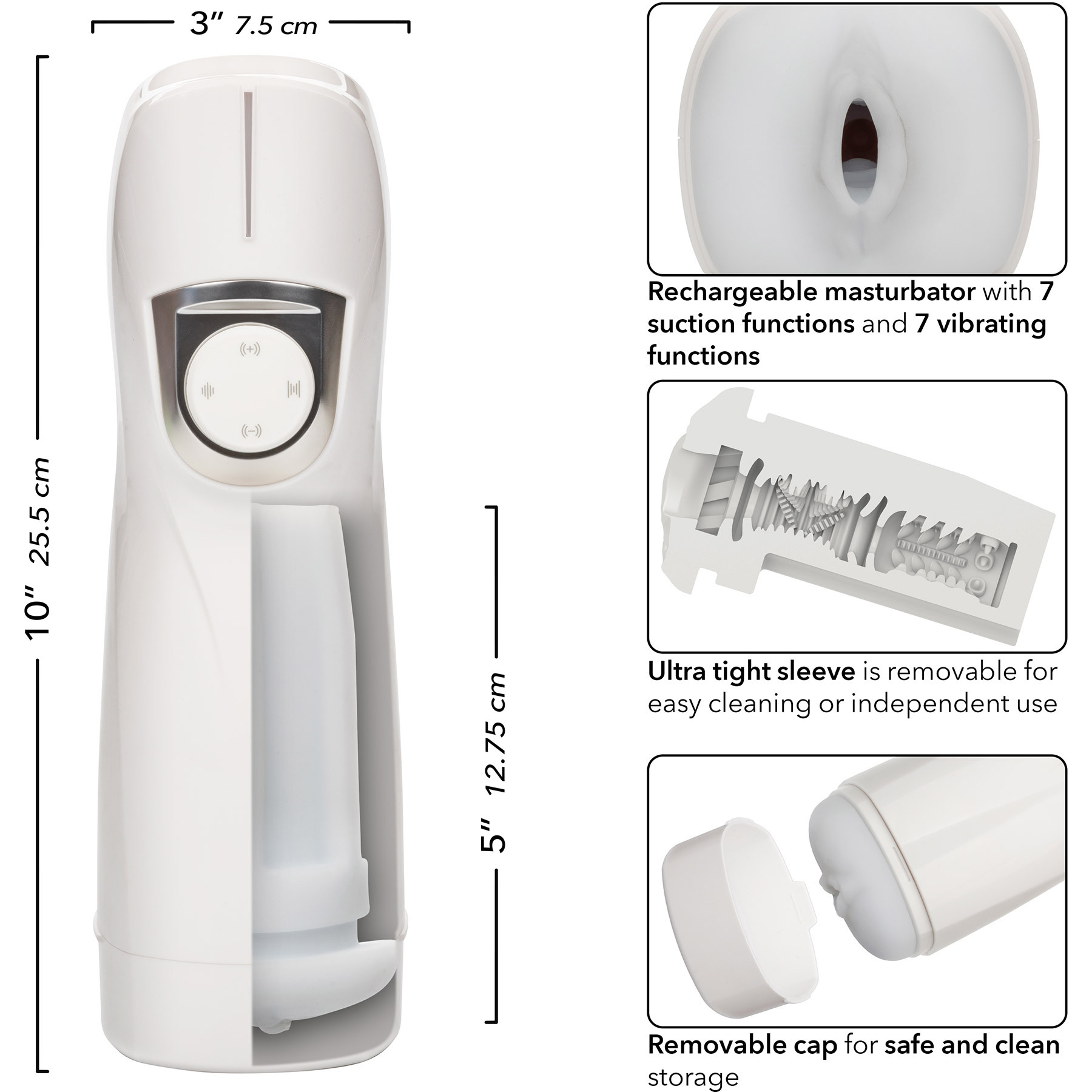 Optimum Power Life-Like Pulsar Stroker Sucking & Vibrating Penis Masturbator - Measurements