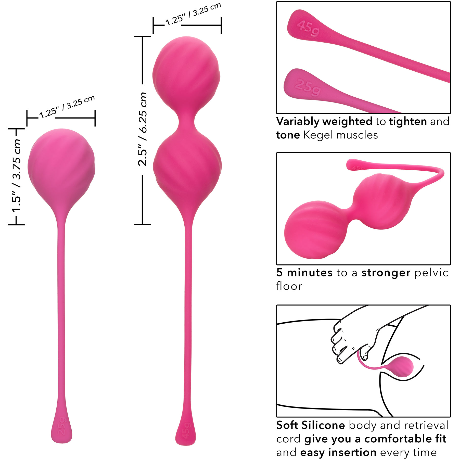 Kegel Training 2-Piece Silicone Set By CalExotics - Measurements