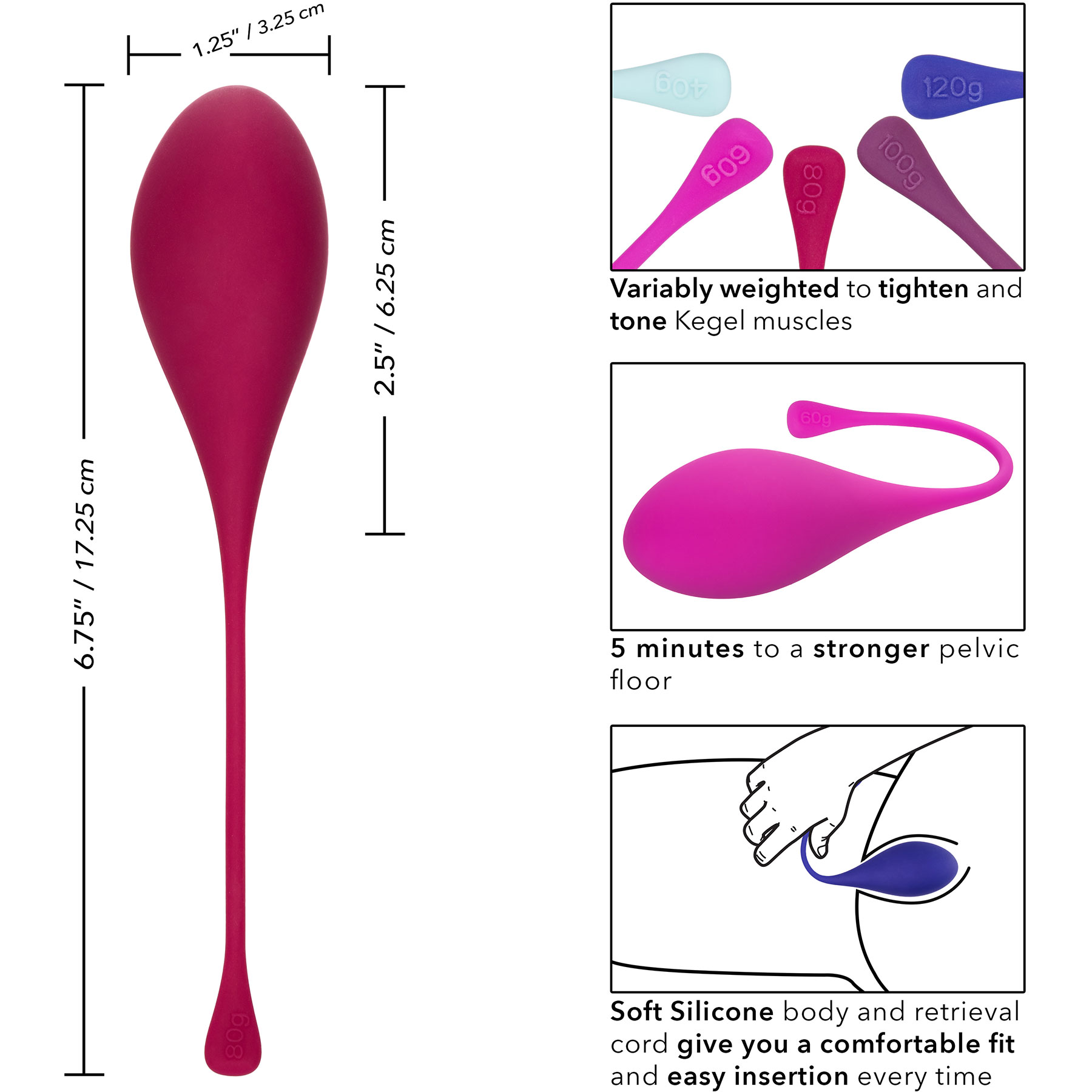 Kegel Training 5-Piece Silicone Set By CalExotics - Measurements