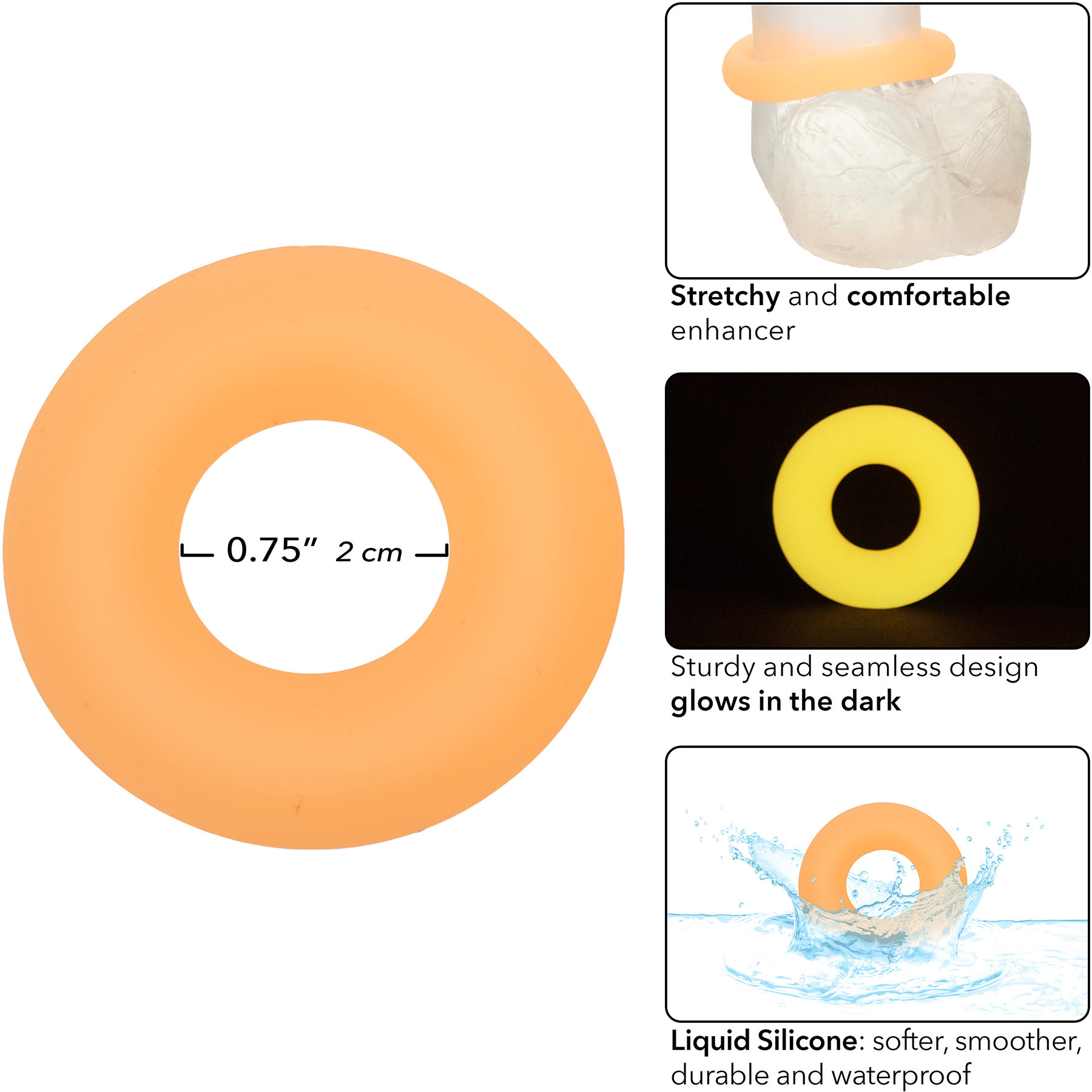 Alpha Glow In The Dark Liquid Silicone Prolong Medium Cock Ring - Measurements