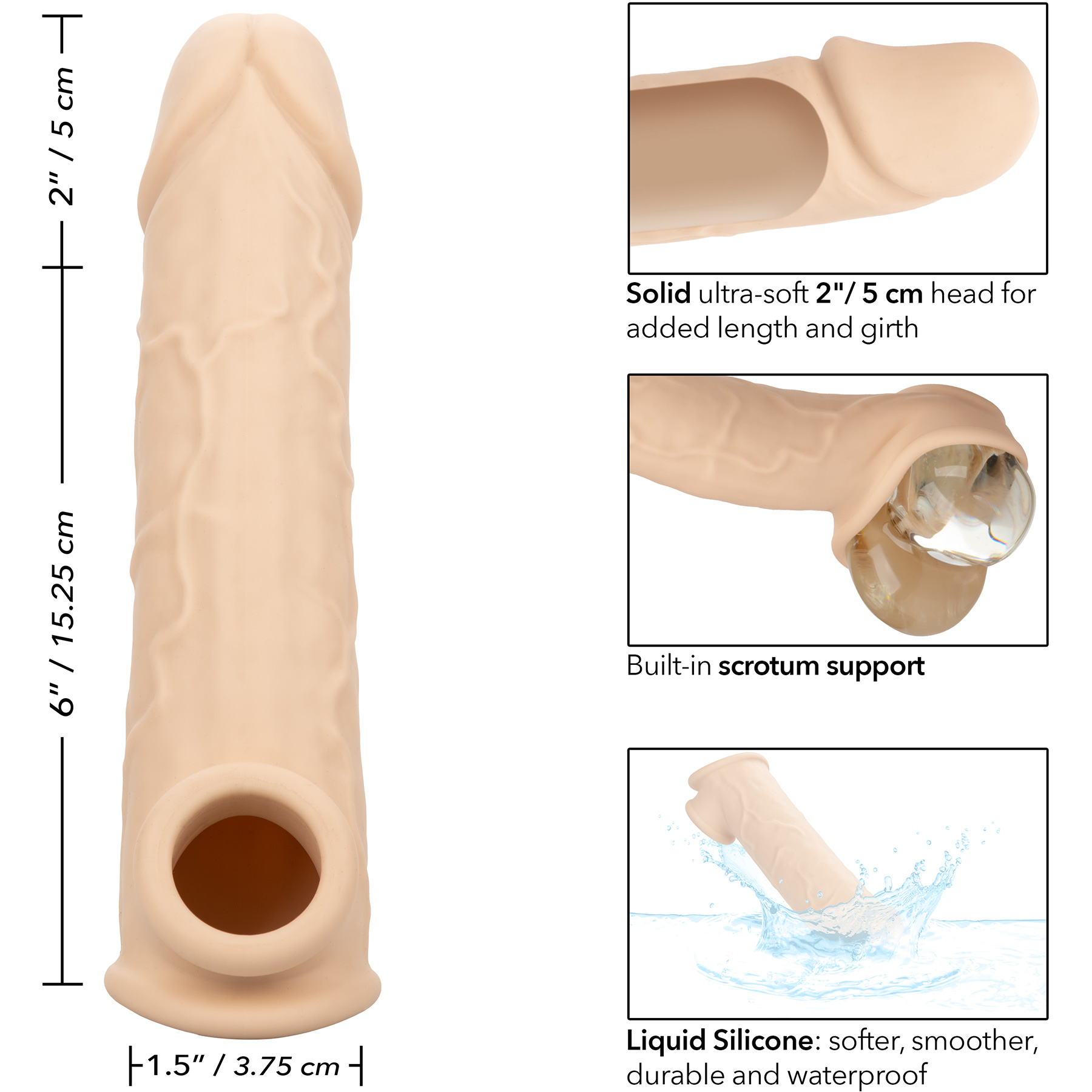 Performance Maxx Life-Like 8" Penis Extension By CalExotics - Measurements