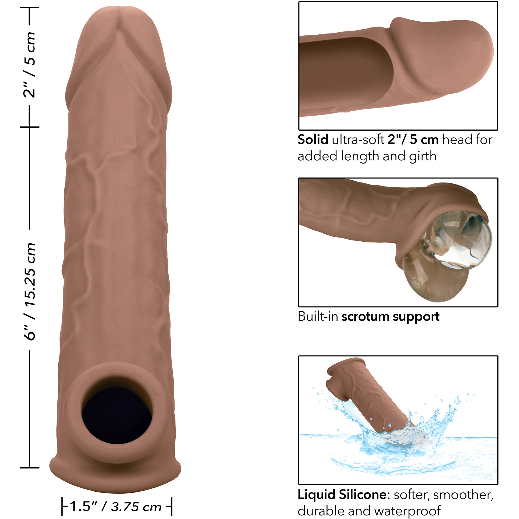 Performance Maxx Life-Like 8" Penis Extension By CalExotics - Measurements