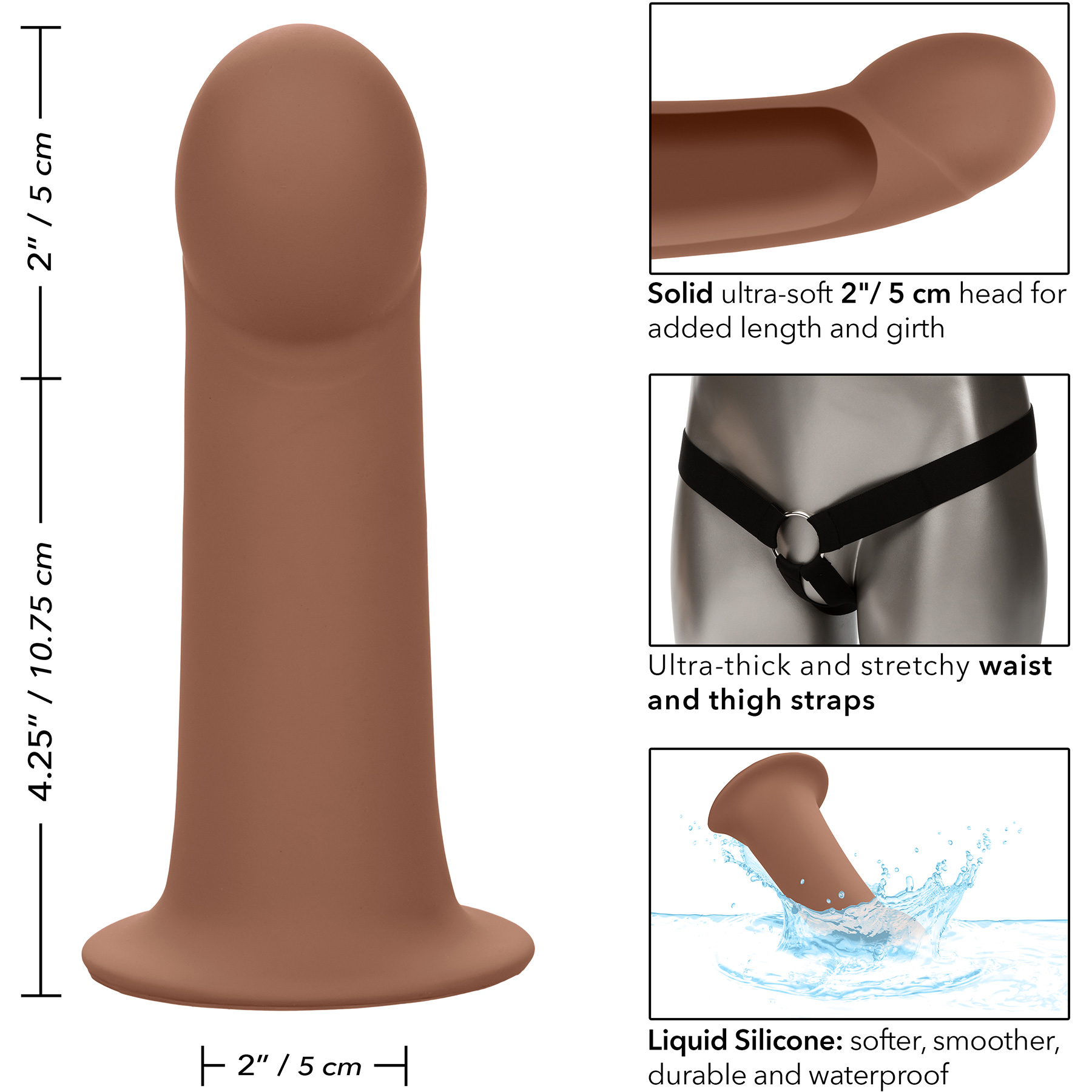 Performance Maxx Silicone 6.25" Hollow Penis Extension With Harness By CalExotics - Measurements