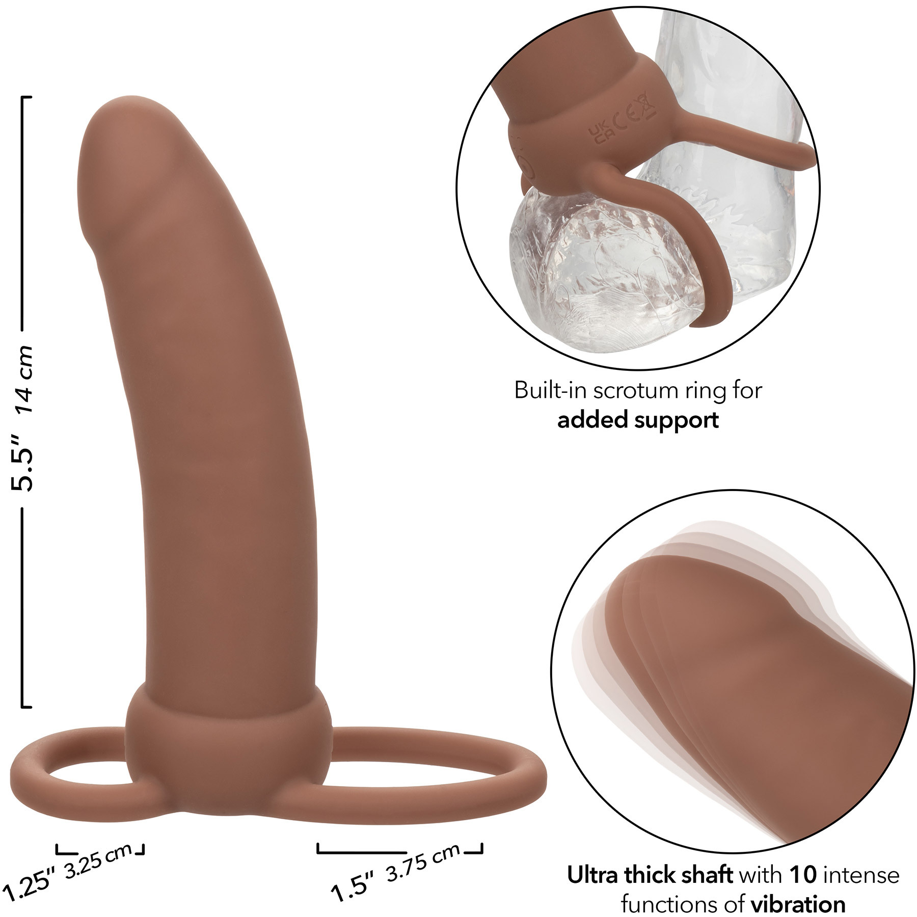 Performance Maxx Rechargeable Thick Vibrating 5.5" Silicone Dual Penetrator - Measurements