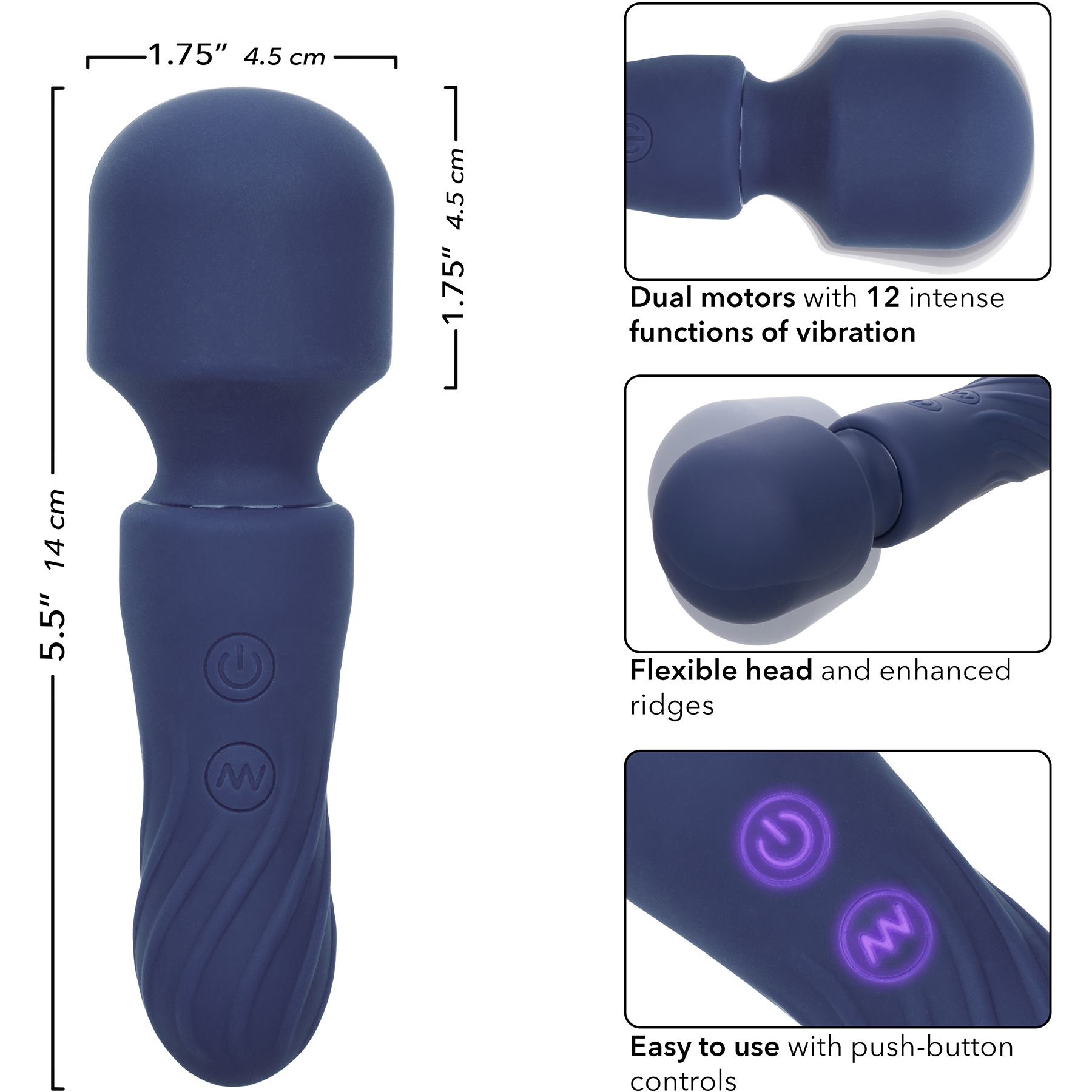 Charisma Charm Rechargeable Waterproof Silicone Mini Wand Vibrator - Measurements