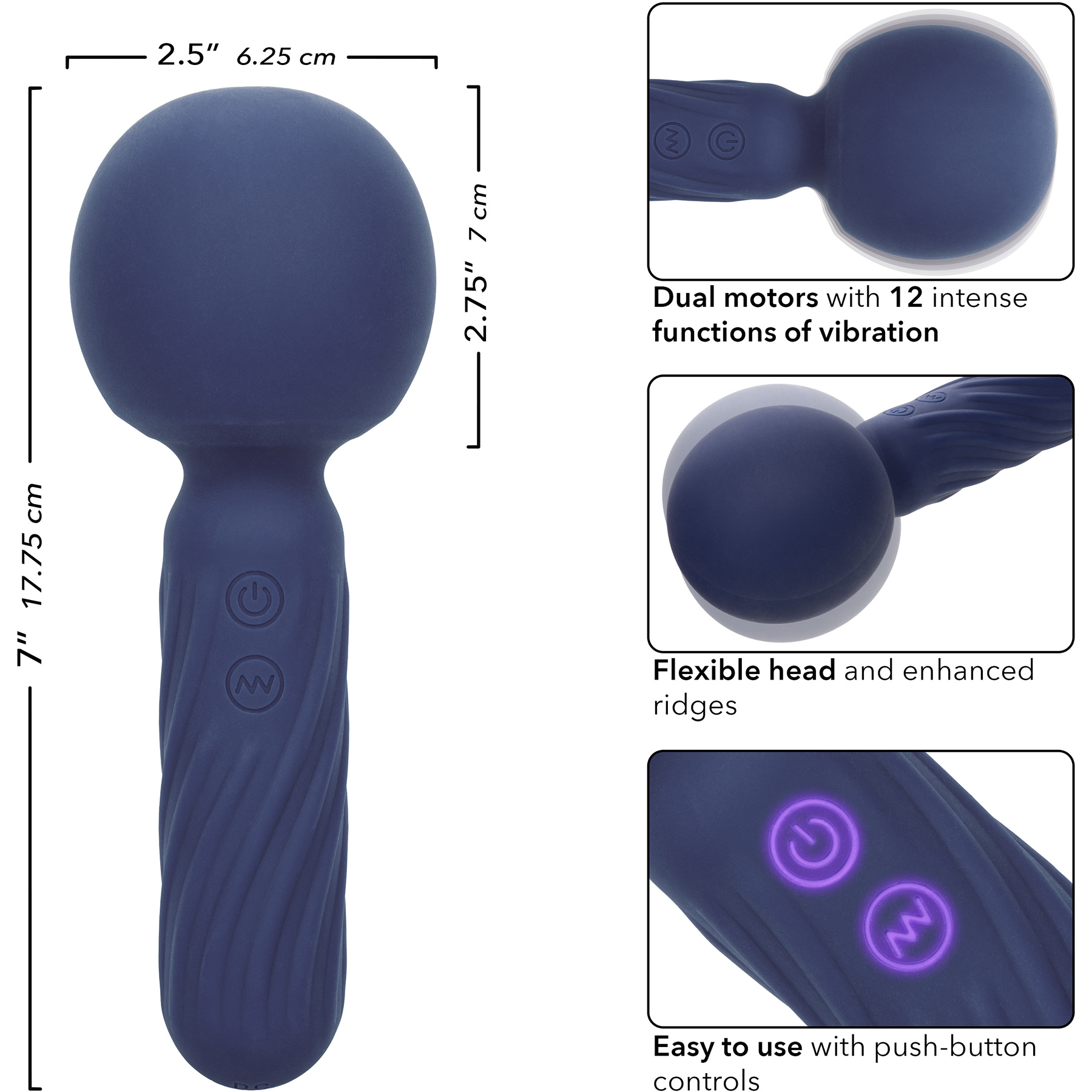 Charisma Seduction Rechargeable Waterproof Silicone Mini Wand Vibrator - Measurements