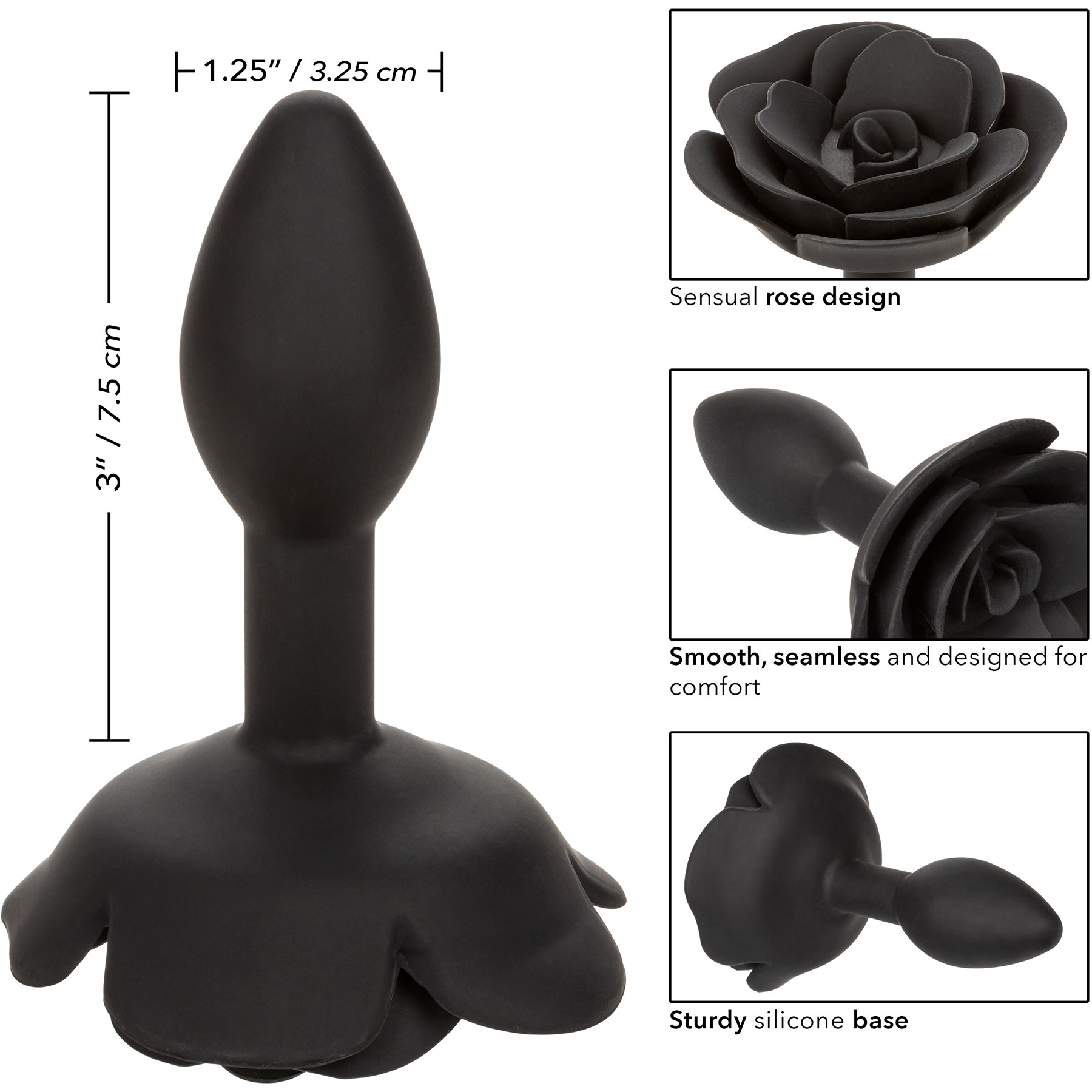 Forbidden Small Silicone Rose Butt Plug - Measurements