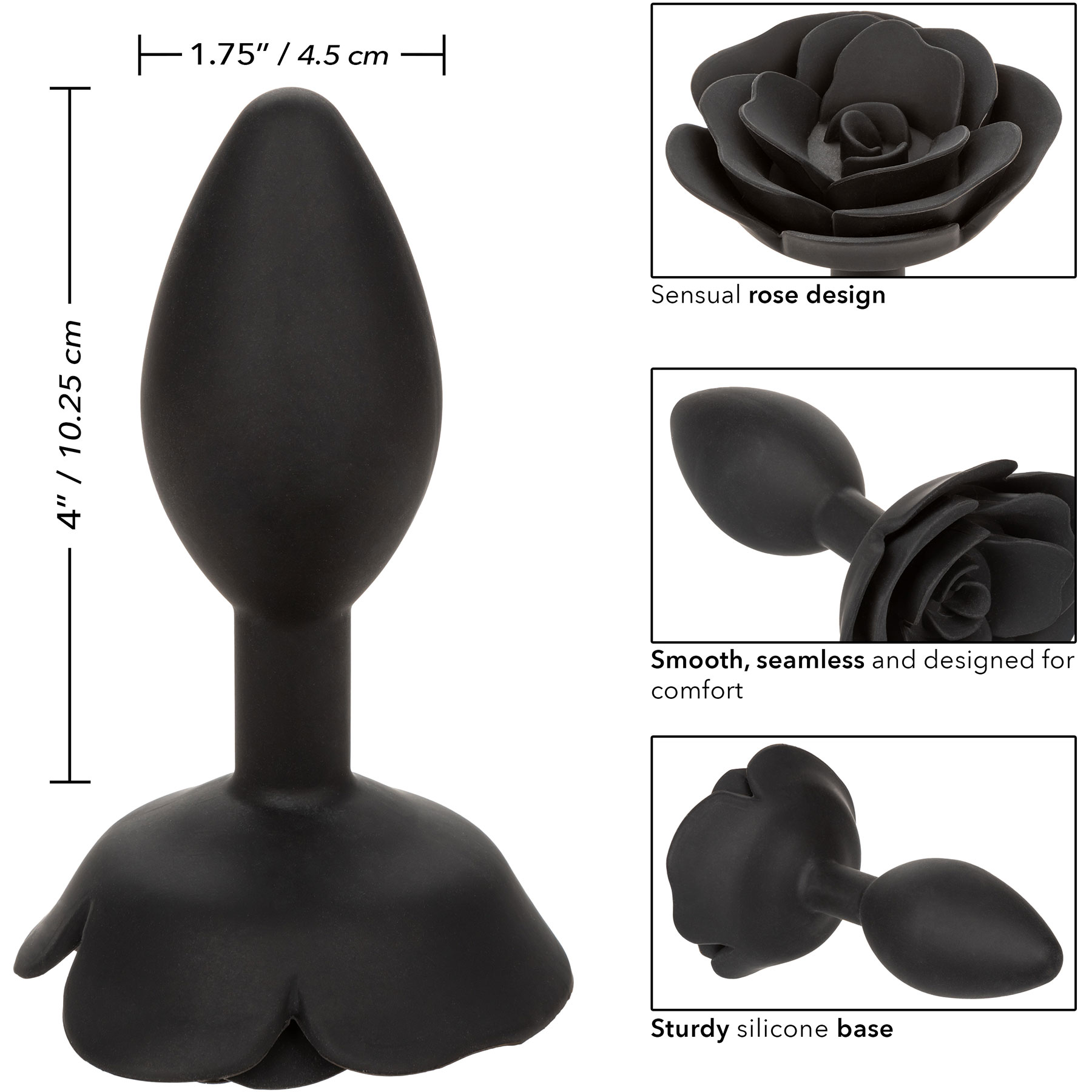 Forbidden Large Silicone Rose Butt Plug - Measurements