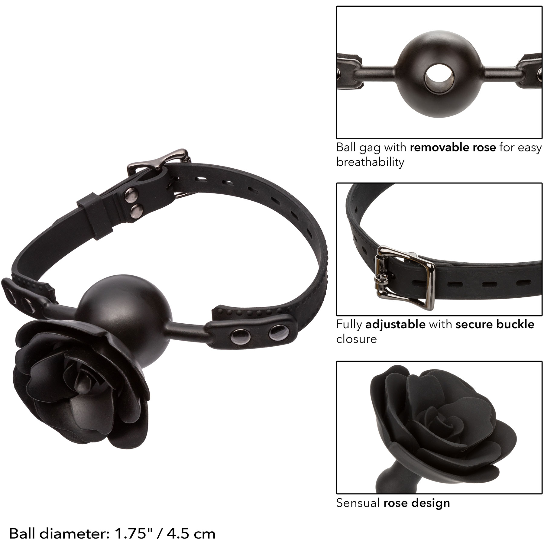 Forbidden Removable Silicone Rose Gag By CalExotics - Measurements