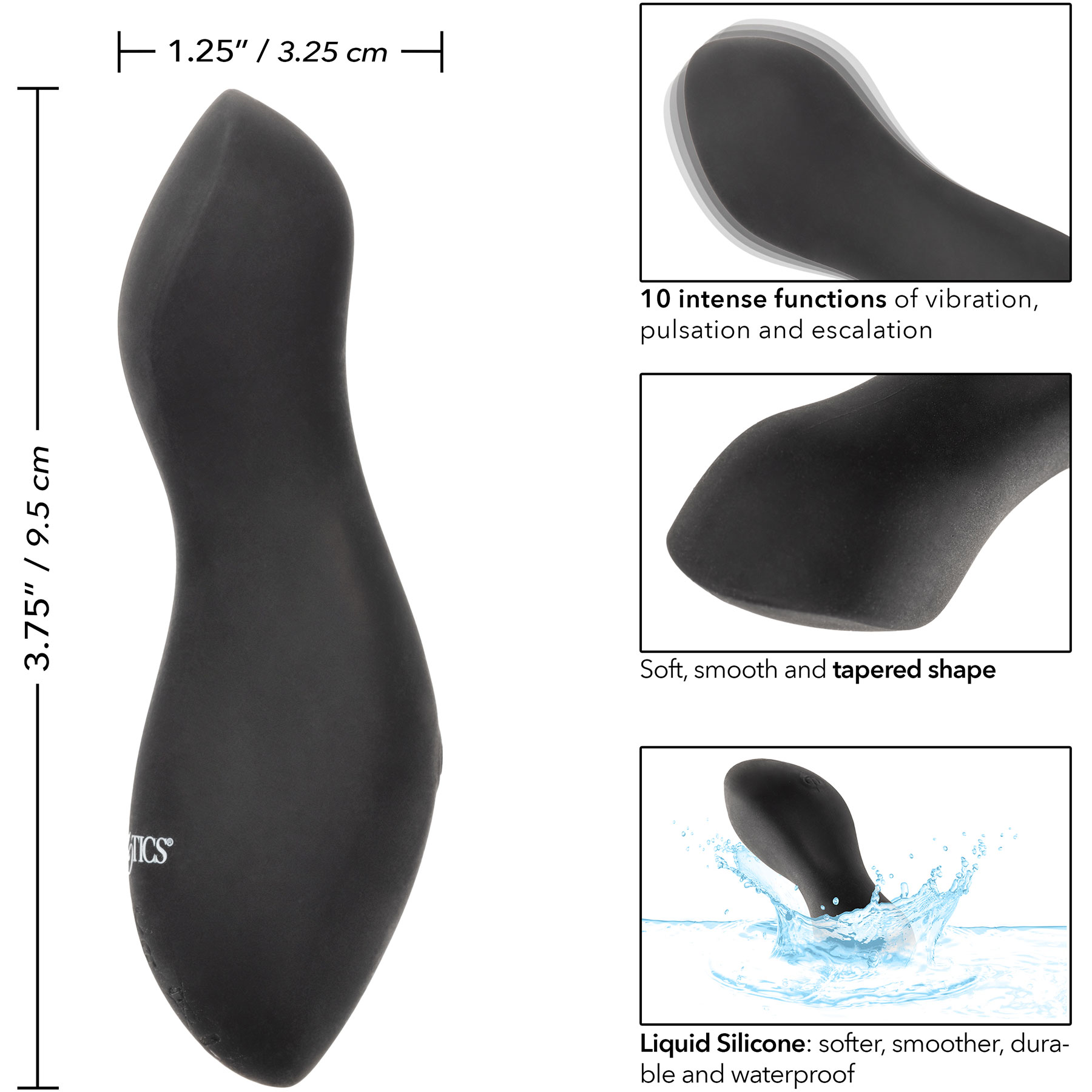Boundless Perfect Curve Rechargeable Waterproof Silicone Vibrator - Measurements