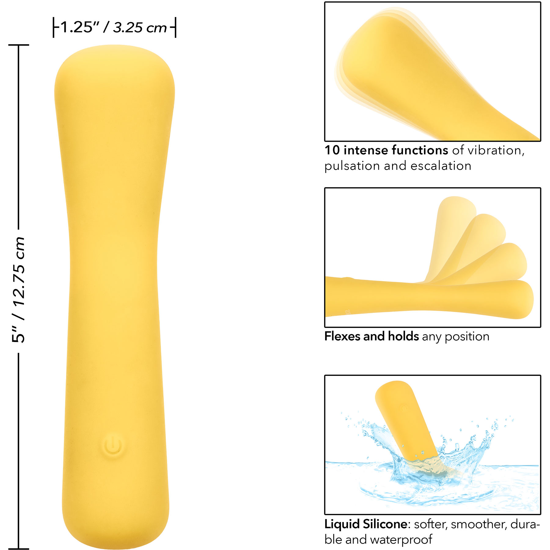 Boundless Mini FlexWand Bendable Rechargeable Waterproof Silicone Massager - Measurements