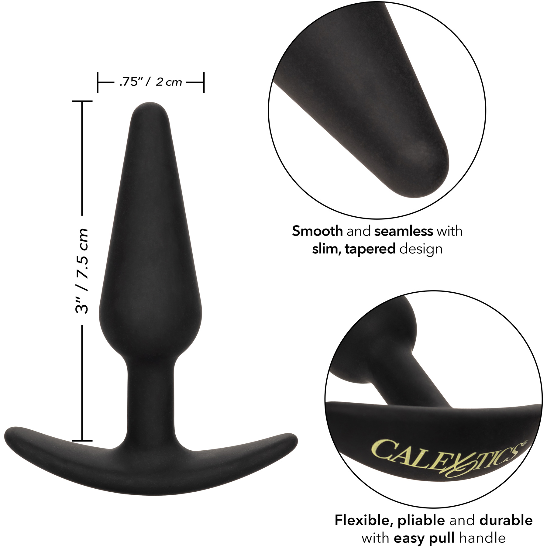 Boundless Slim Plug Silicone Butt Plug By CalExotics - Measurements Graphic