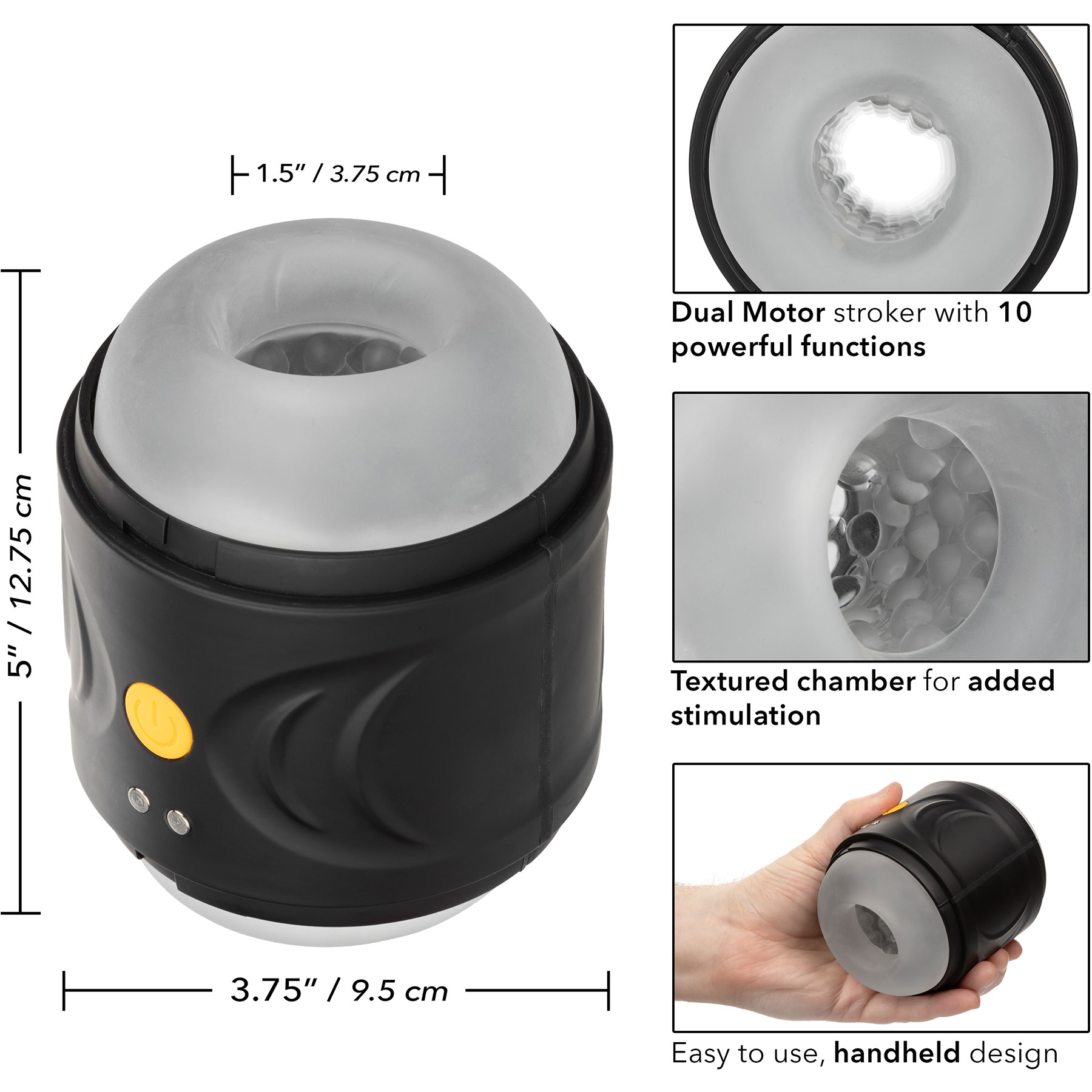 Boundless Dual Motor Rechargeable Stroker Penis Masturbator - Measurements