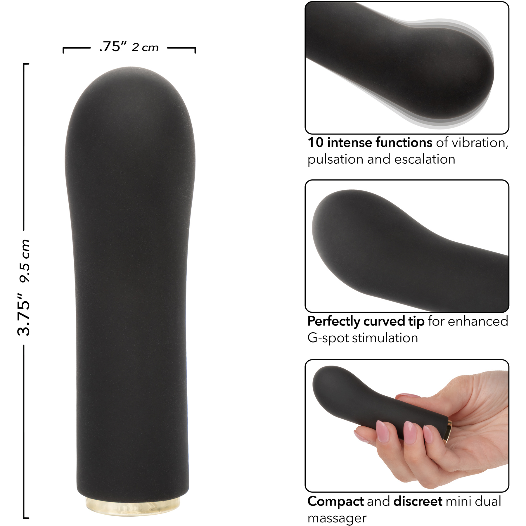 Raven "G" Lover Rechargeable Waterproof Silicone Mini G-Spot Vibrator - Measurements