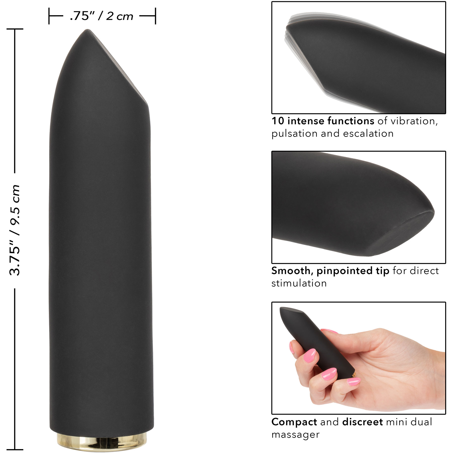 Raven Teaser Rechargeable Waterproof Silicone Bullet Vibrator - Measurements