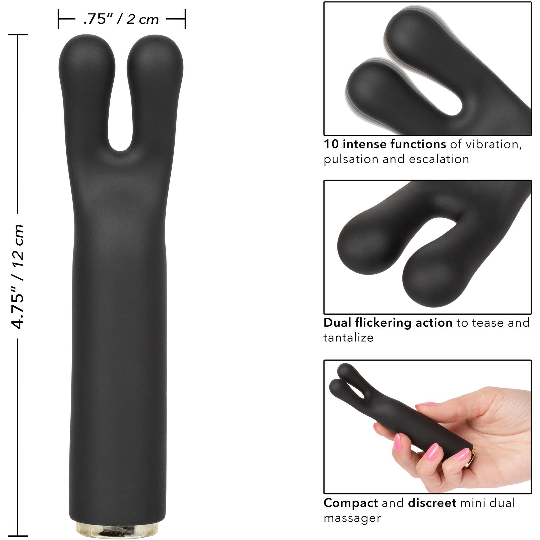 Raven Charmer Rechargeable Waterproof Bullet Vibrator With Silicone Flickering Ears Sleeve - Measurements