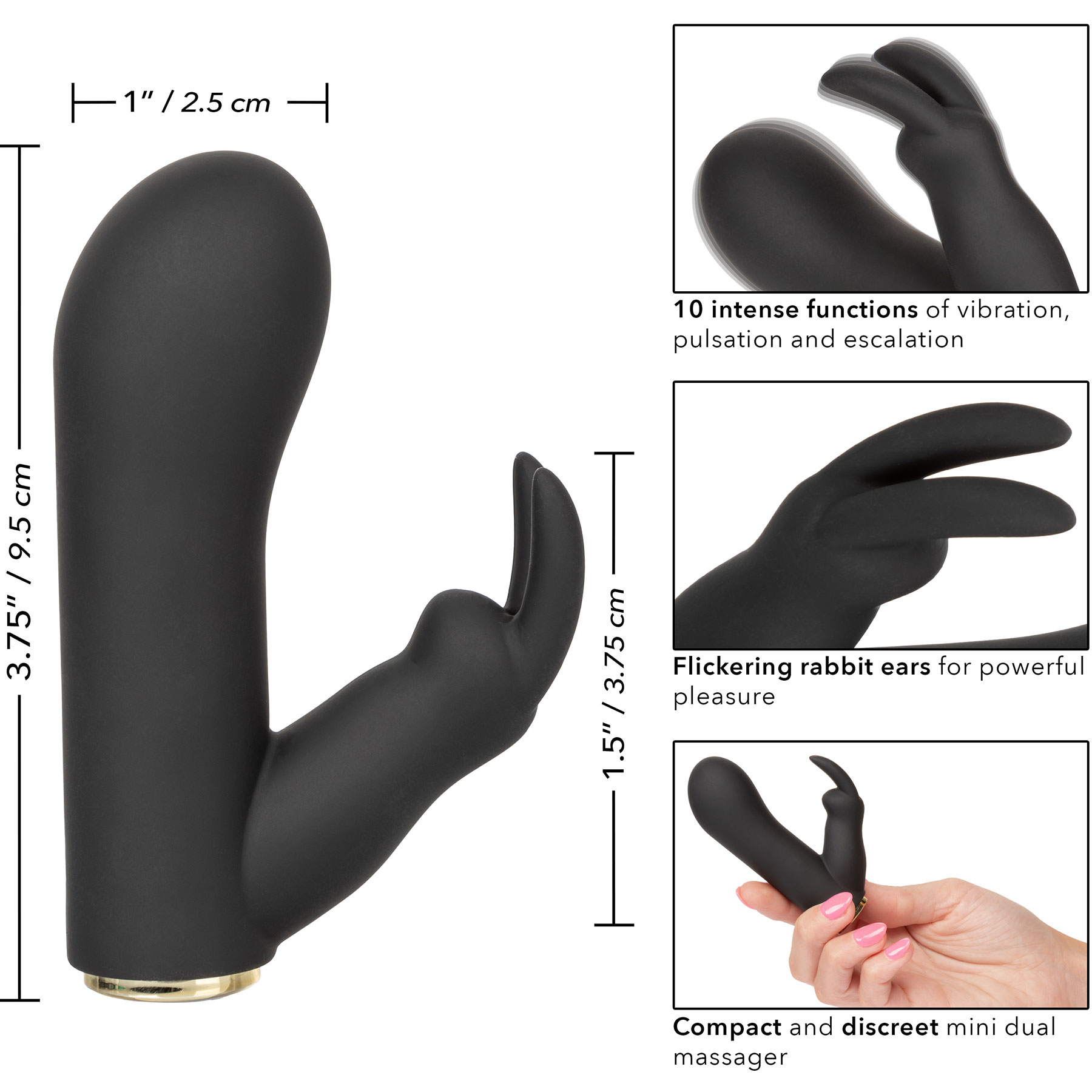 Raven Bunny Rechargeable Waterproof Bullet Vibrator With Silicone Rabbit Sleeve - Measurements