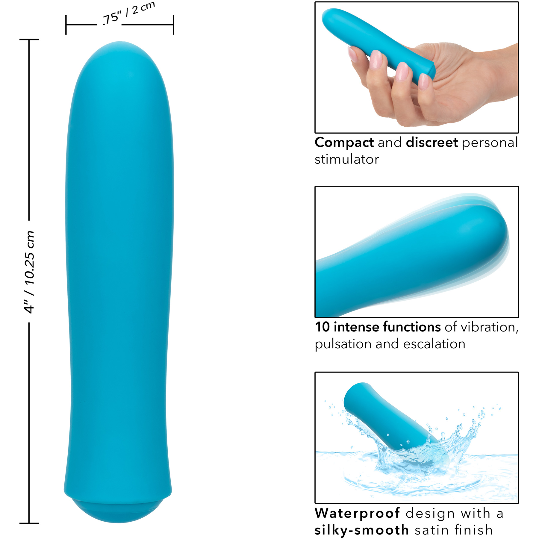 Kyst T.C.B. Taking Care of Business Powerful Waterproof Rechargeable Bullet Vibrator - Measurements