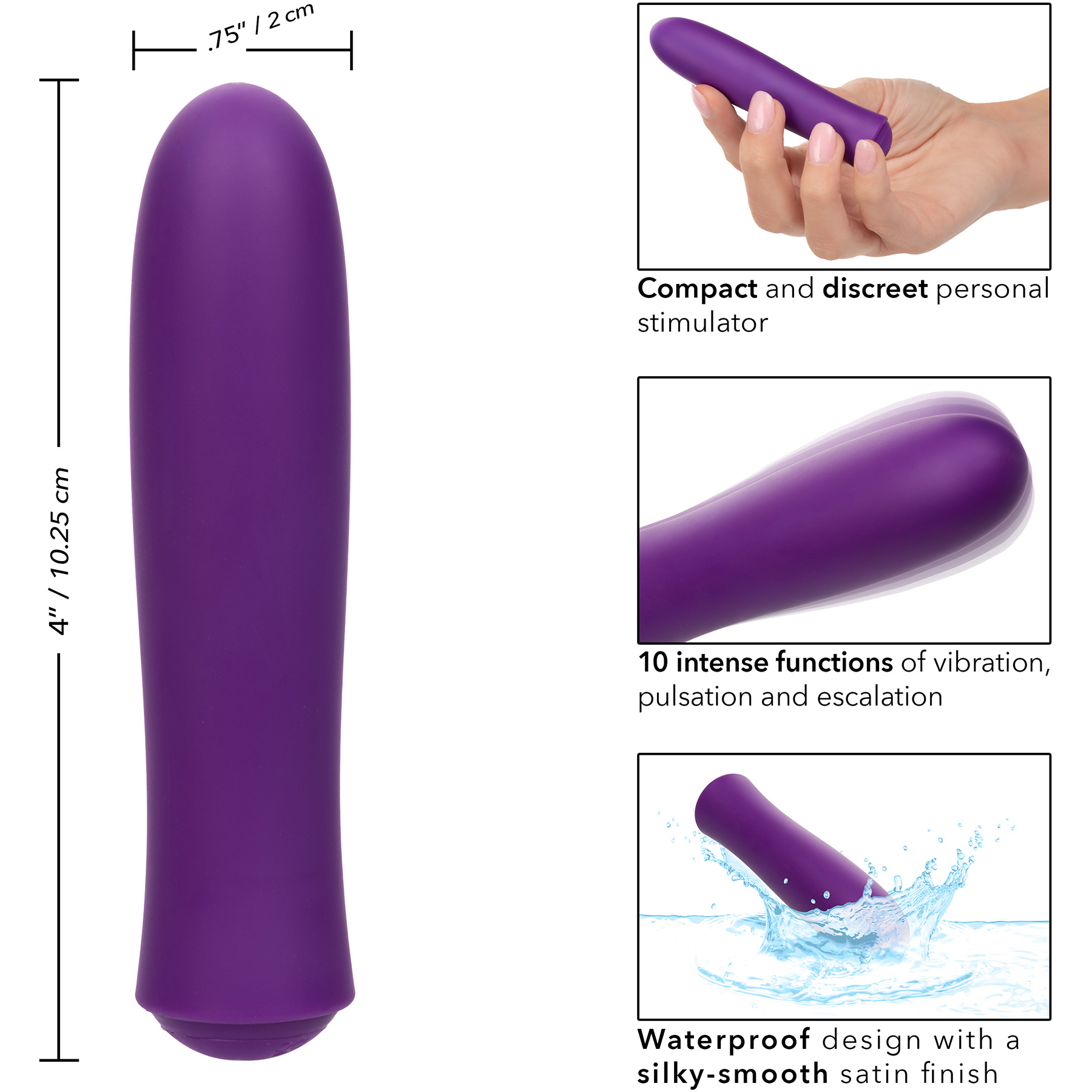 Kyst T.C.B. Taking Care of Business Powerful Waterproof Rechargeable Bullet Vibrator - Measurements