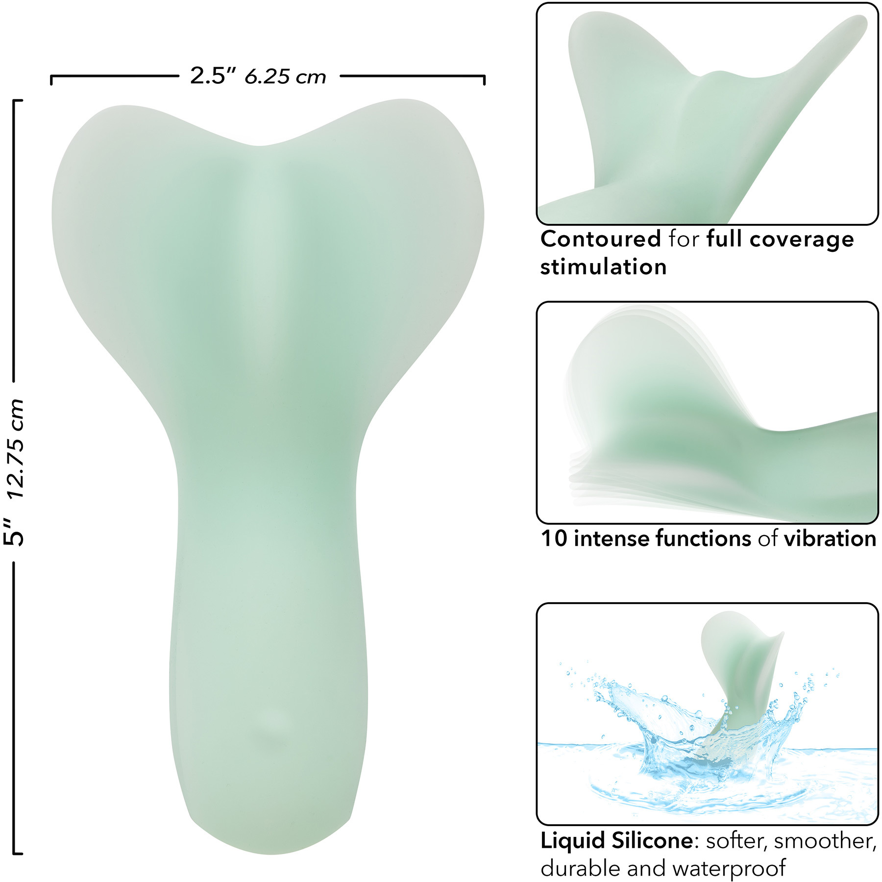 Pacifica Tahiti Rechargeable Waterproof Silicone Clitoral Vibrator - Measurements