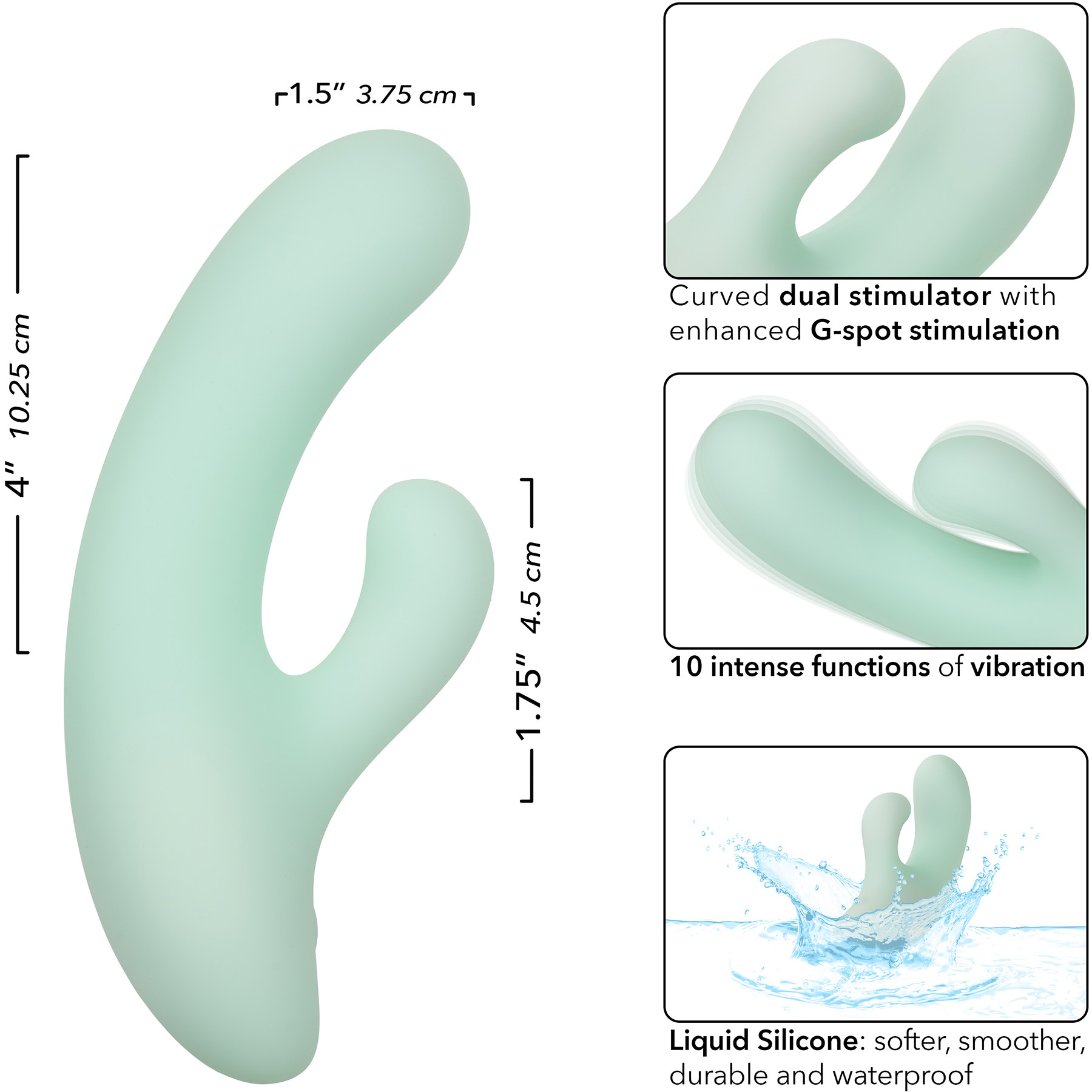 Pacifica Fiji Rechargeable Waterproof Silicone Dual Stimulation Vibrator - Measurements