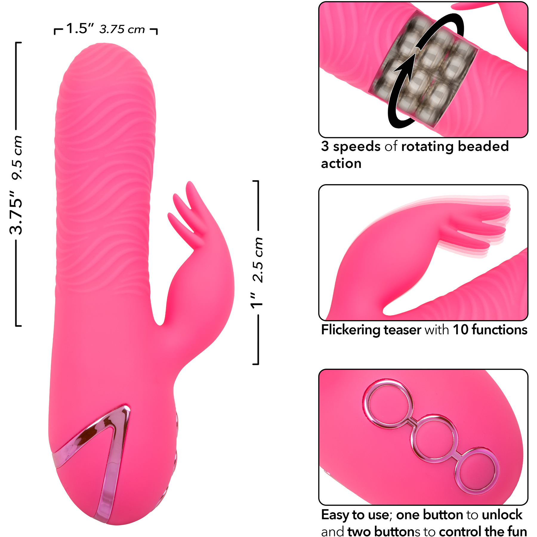 California Dreaming Sacramento Sweetie Dual Stimulation Vibrator With Rotating Beaded Shaft - Measurements