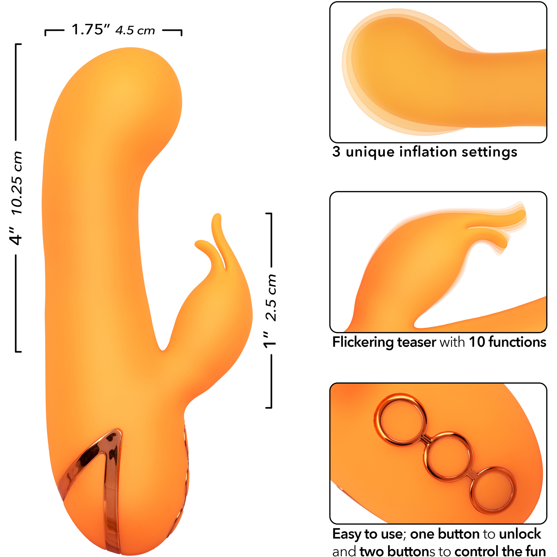 California Dreaming Montecito Muse Dual Stimulation Vibrator With Inflating Head - Measurements