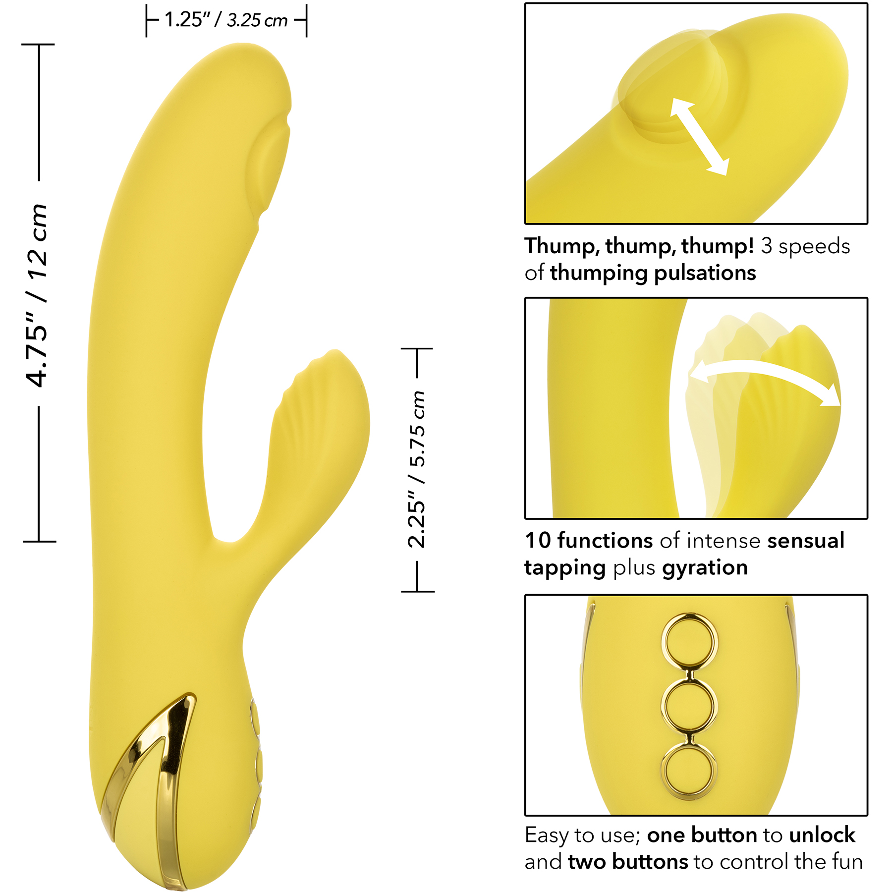 California Dreaming San Diego Seduction Rabbit Style Silicone Vibrator By CalExotics - Measurements