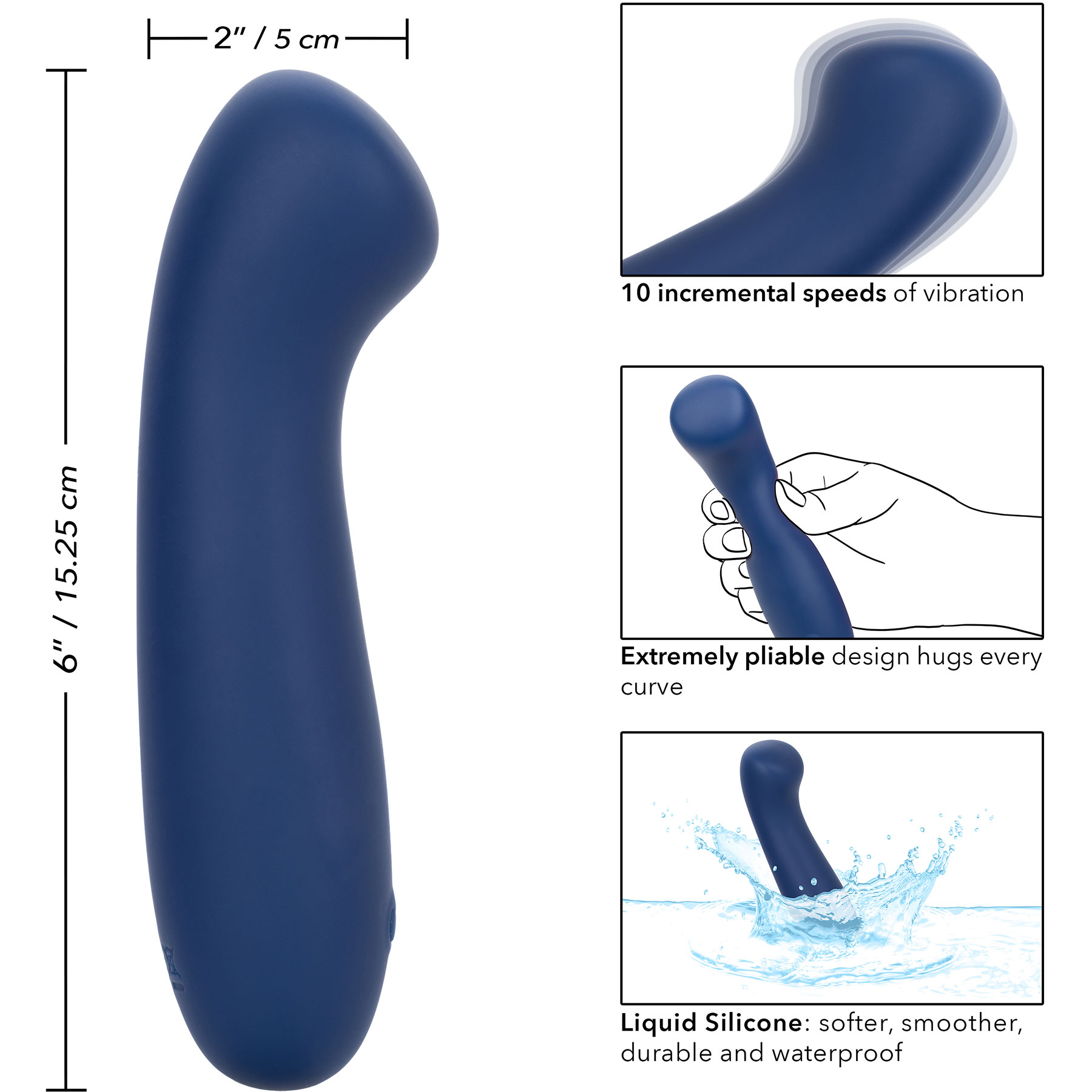 Cashmere Satin G Rechargeable Silicone G-Spot Vibrator - Measurements