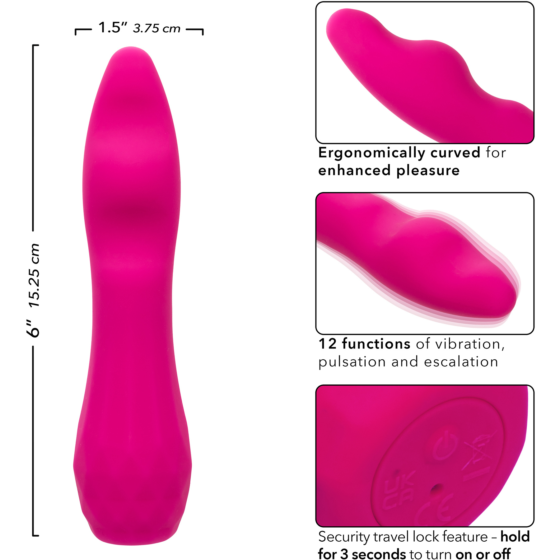 Gia Curved Pleaser Rechargeable Waterproof Silicone G-Spot Vibrator - Measurements