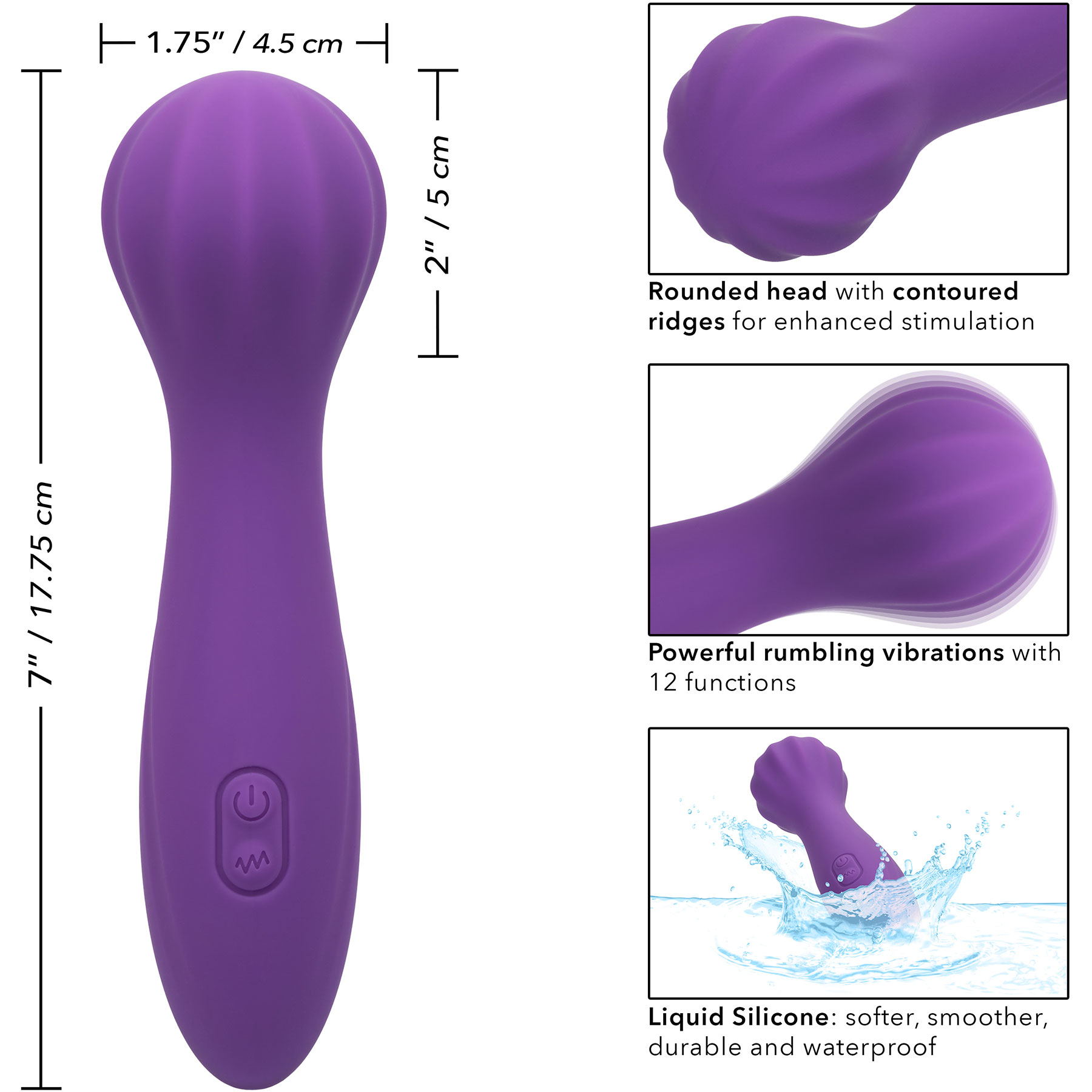 Stella Liquid Silicone "O" Wand Rechargeable Waterproof Wand Style Vibrator - Measurements