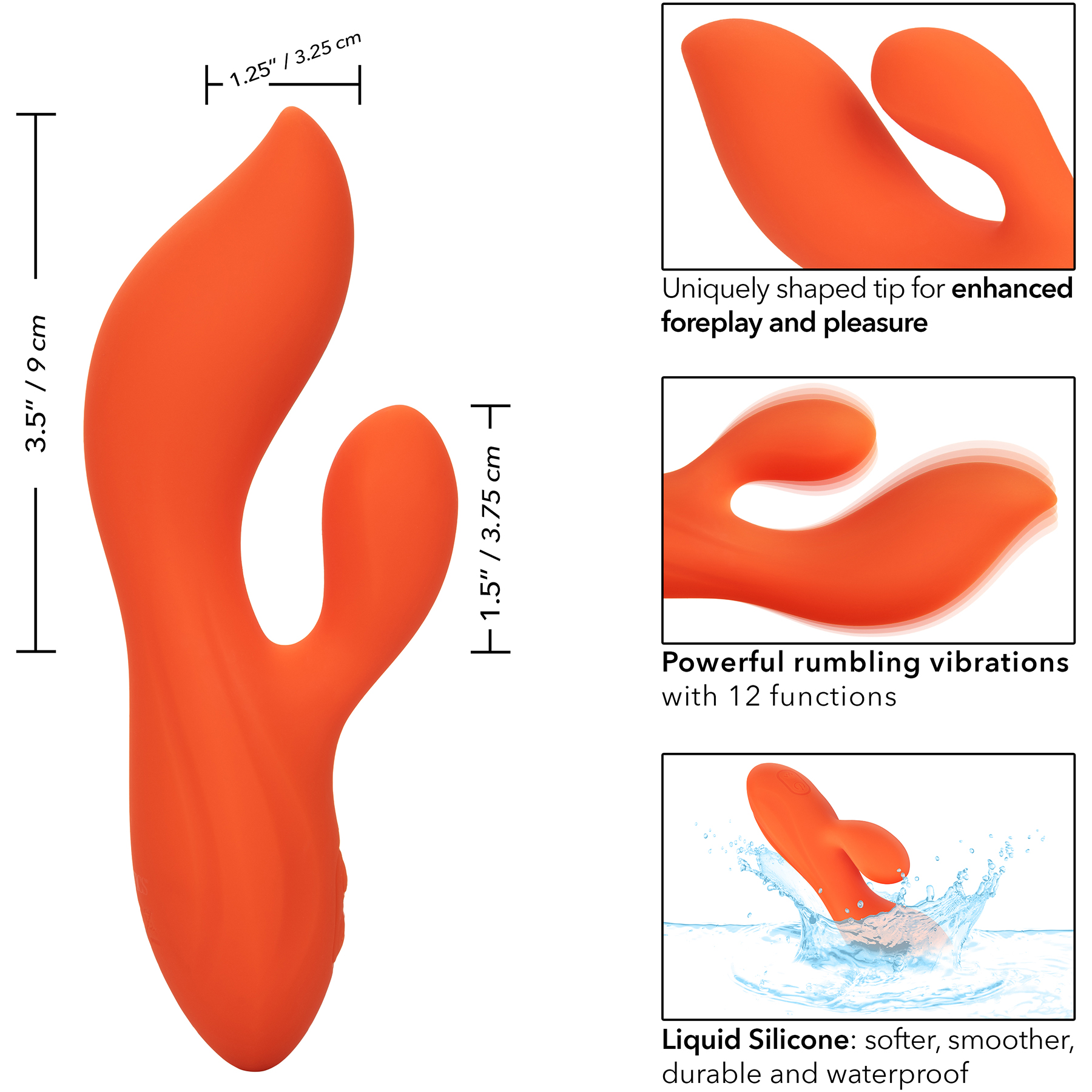 Stella Liquid Silicone Dual Teaser Rechargeable Waterproof Rabbit Style Vibrator By CalExotics - Measurements