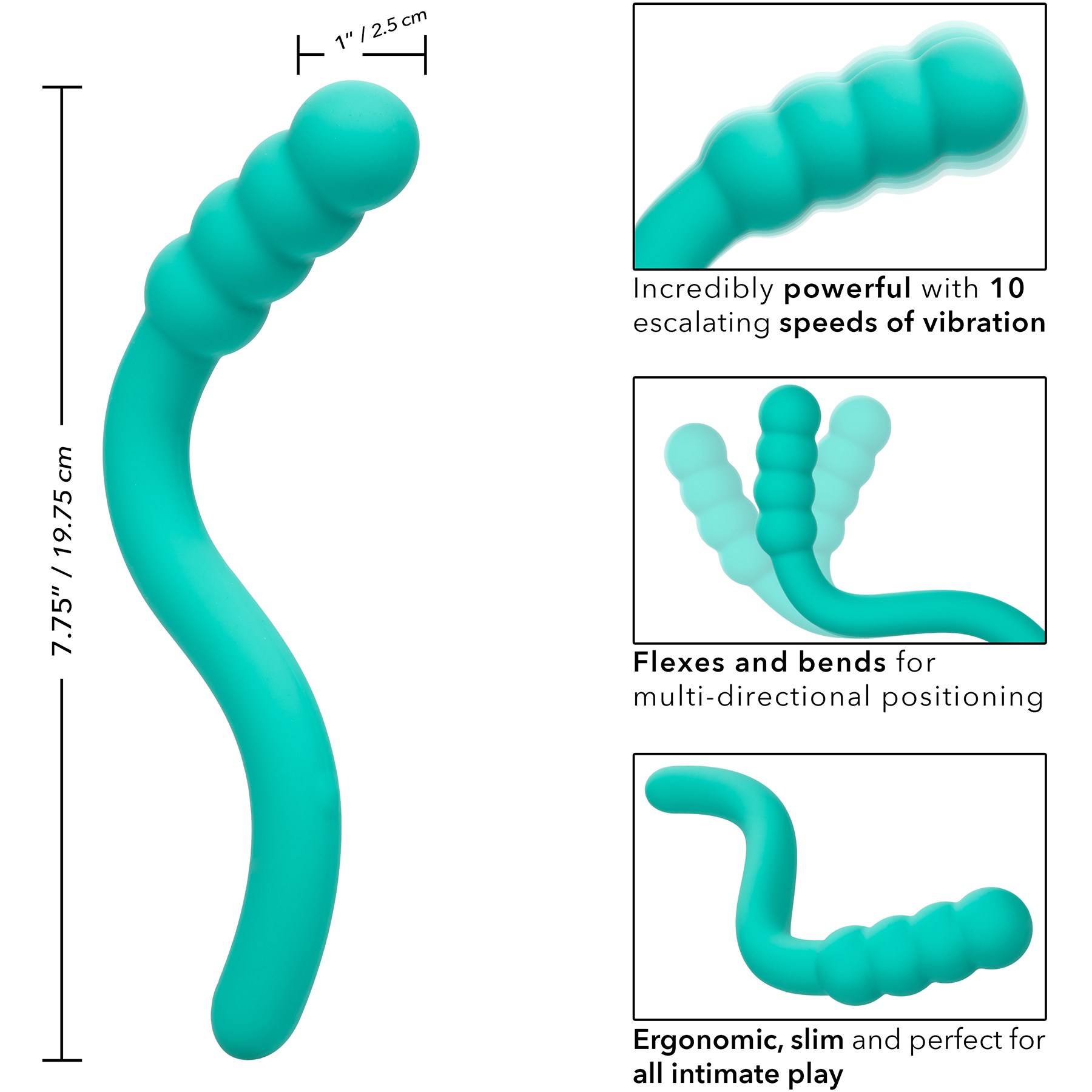 Pretty Little Wands Bubbly Rechargeable Silicone Flexible Vibrator By CalExotics - Measurements