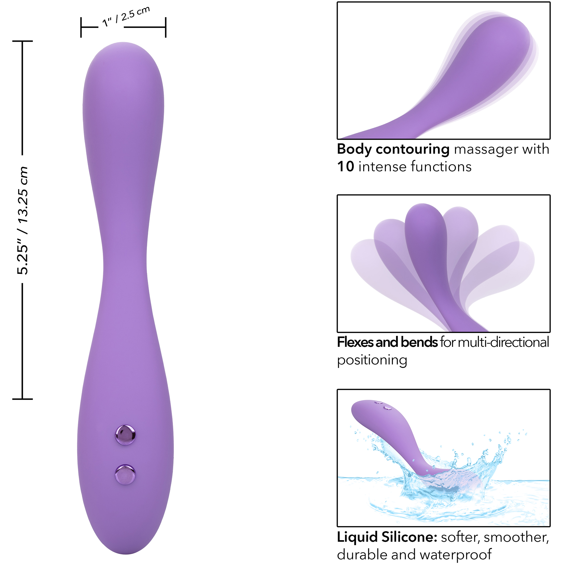 Contour Demi Silicone Waterproof Rechargeable G-Spot Vibrator - Measurements