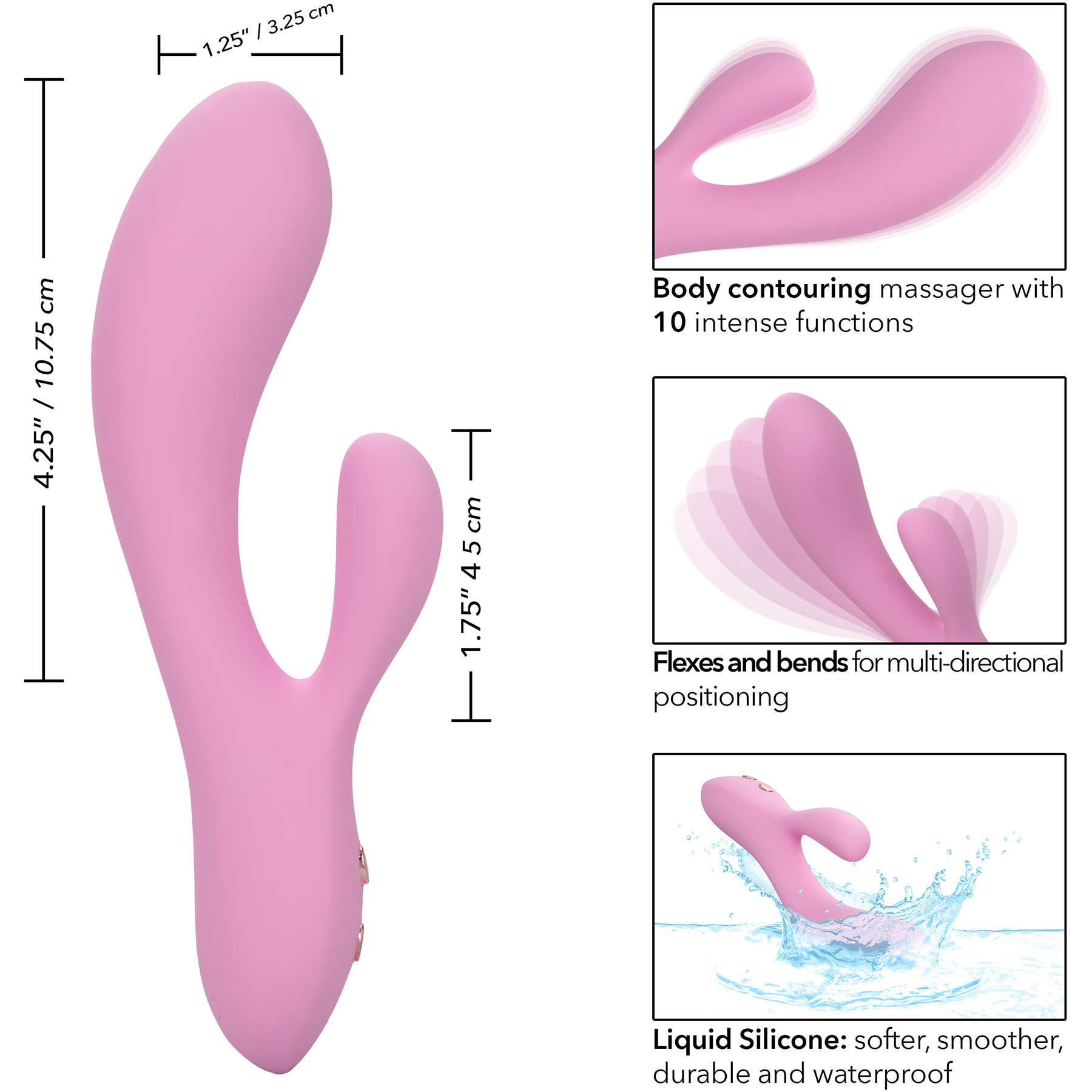 Contour Zoie Silicone Waterproof Rechargeable Rabbit Style Vibrator - Measurements