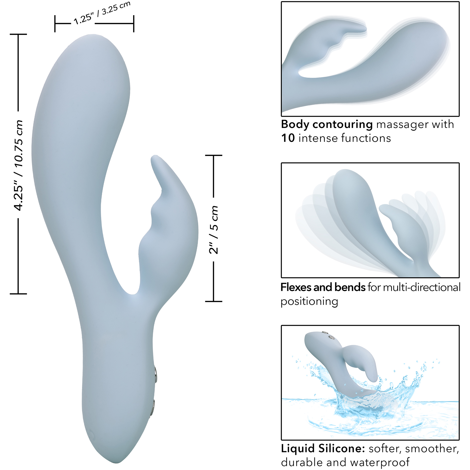 Contour Kali Silicone Waterproof Rechargeable Rabbit Style Vibrator - Measurements