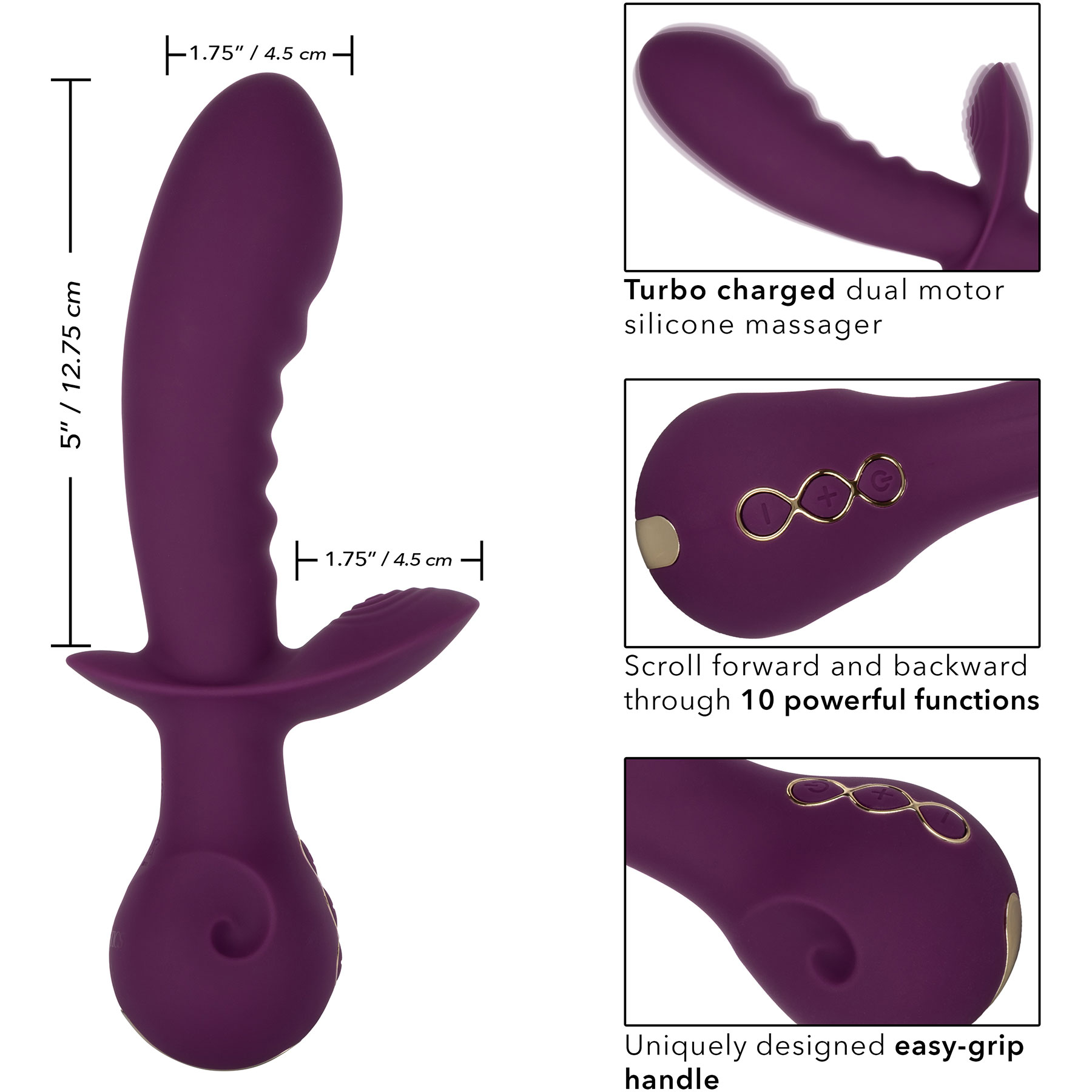 Obsession Lover Rechargeable Waterproof Silicone Dual Stimulation Vibrator By CalExotics - Measurements