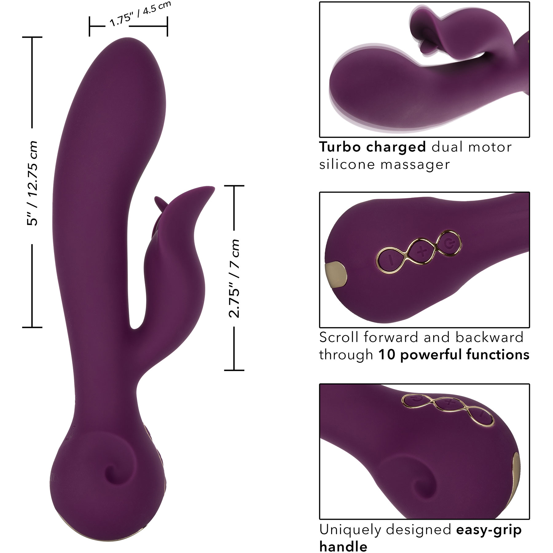 Obsession Fantasy Rechargeable Waterproof Silicone Rabbit Vibrator By CalExotics - Measurements