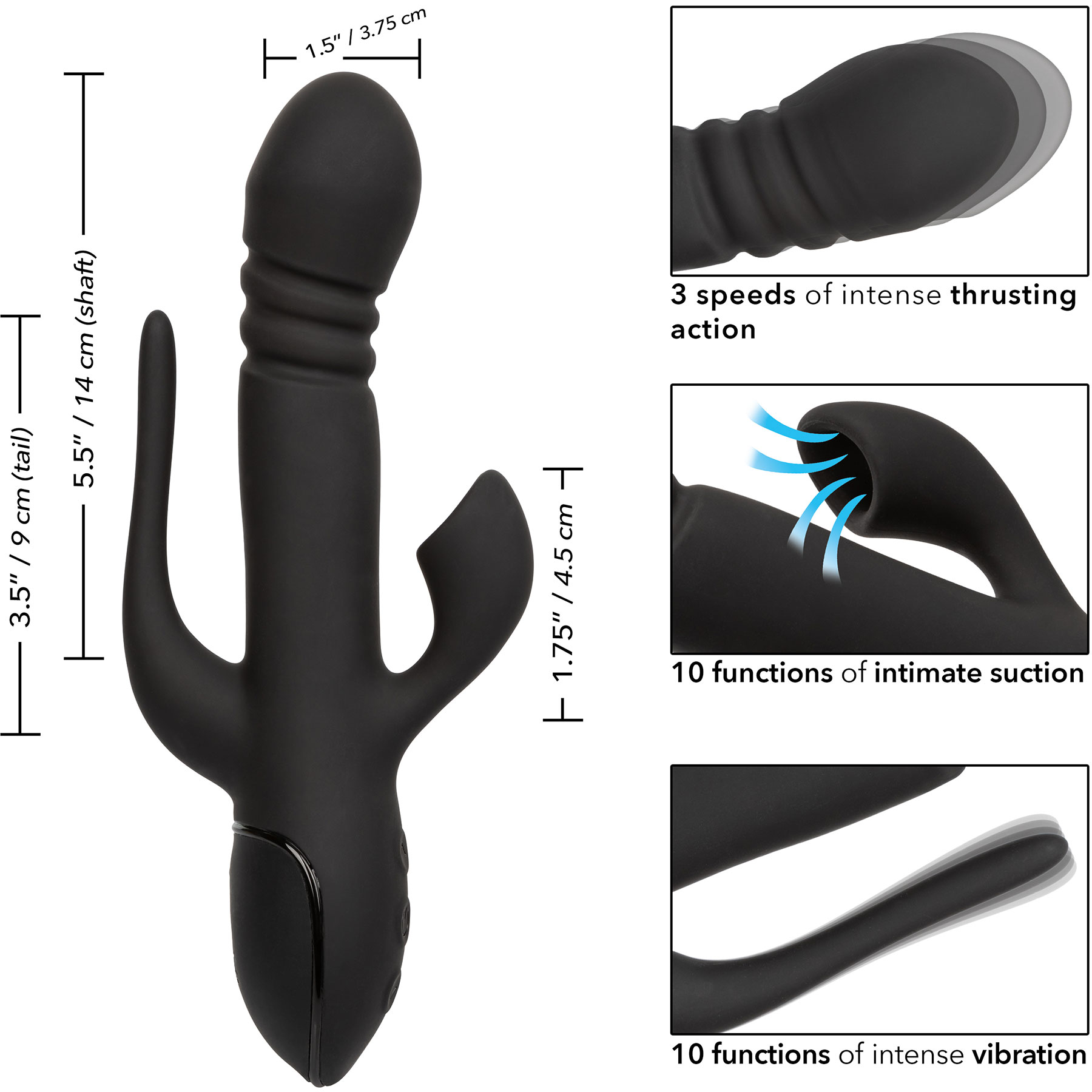 III Triple Euphoria Silicone Rechargeable Dual Stimulation Vibrator - Measurements