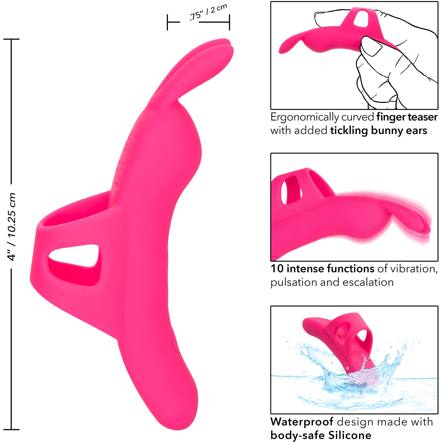 Neon Vibes - The Flirty Vibe Rechargeable Silicone Finger Vibrator - Measurements