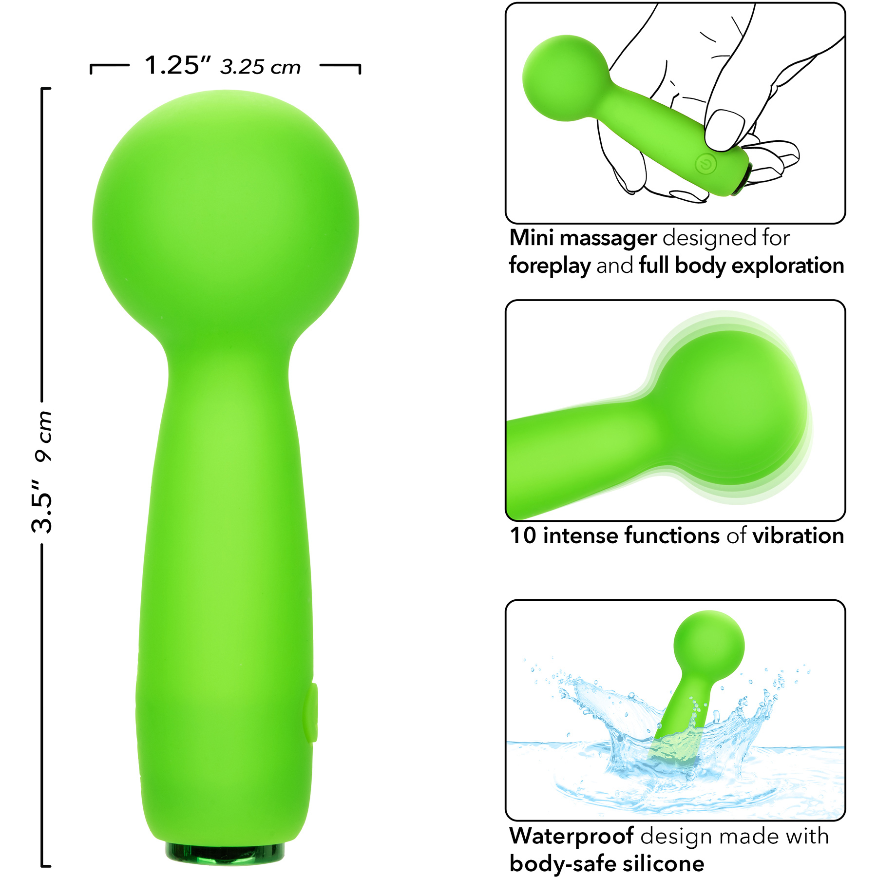 Neon Vibes The Bubbly Vibe Rechargeable Silicone Mini Wand Vibrator - Measurements